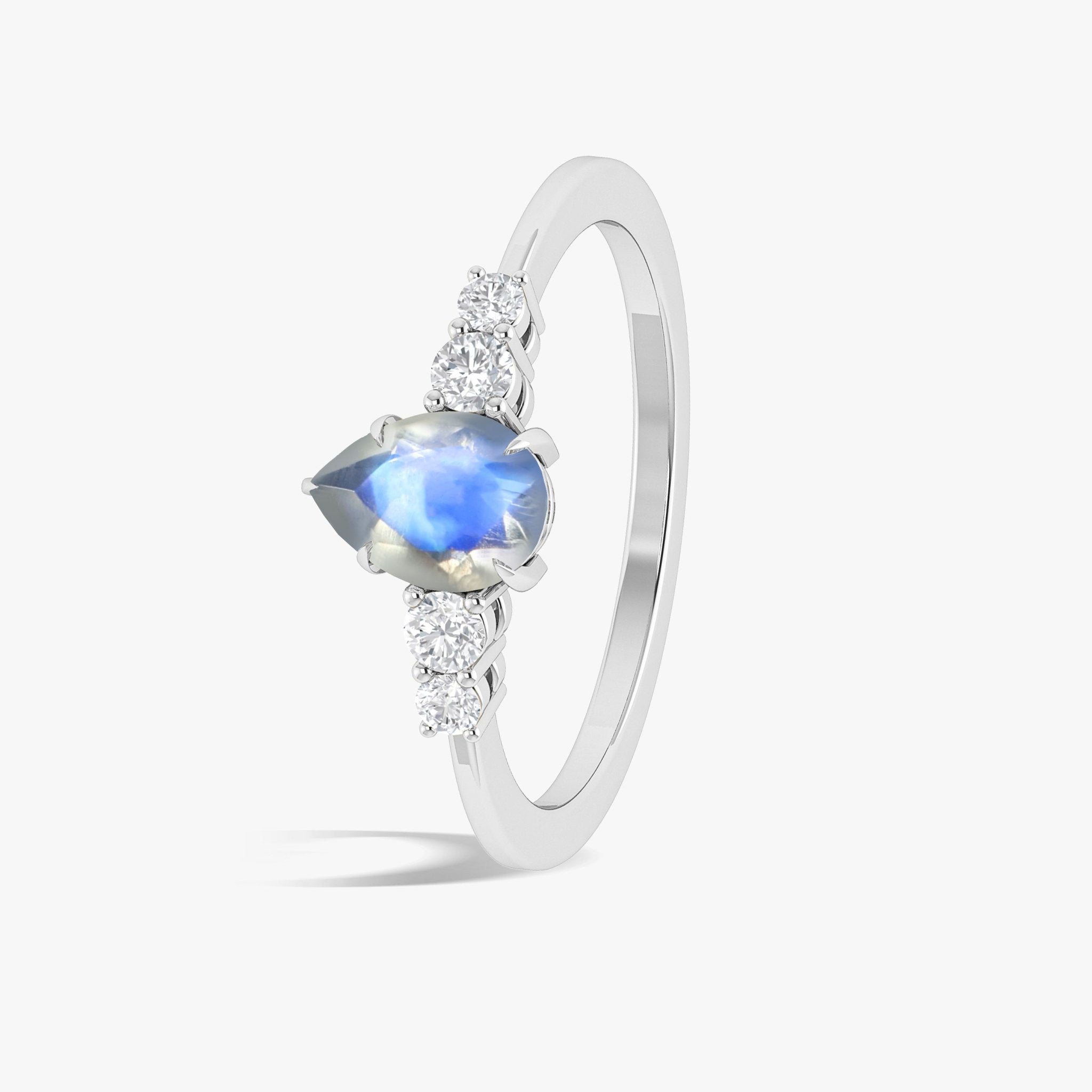 Pear Shape 7X5MM Natural Rainbow Moonstone Statement Ring - Goodstone Jewels