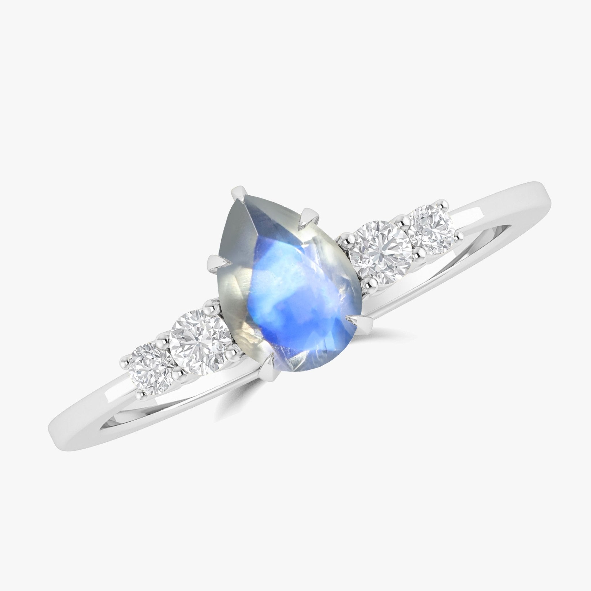 Pear Shape 7X5MM Natural Rainbow Moonstone Statement Ring - Goodstone Jewels