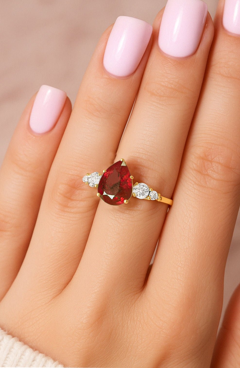 Pear Shape 7X5MM Natural Ruby Statement Ring - Goodstone Jewels