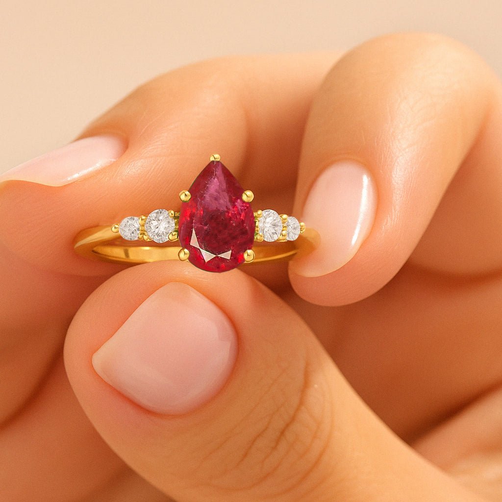 Pear Shape 7X5MM Natural Ruby Statement Ring - Goodstone Jewels