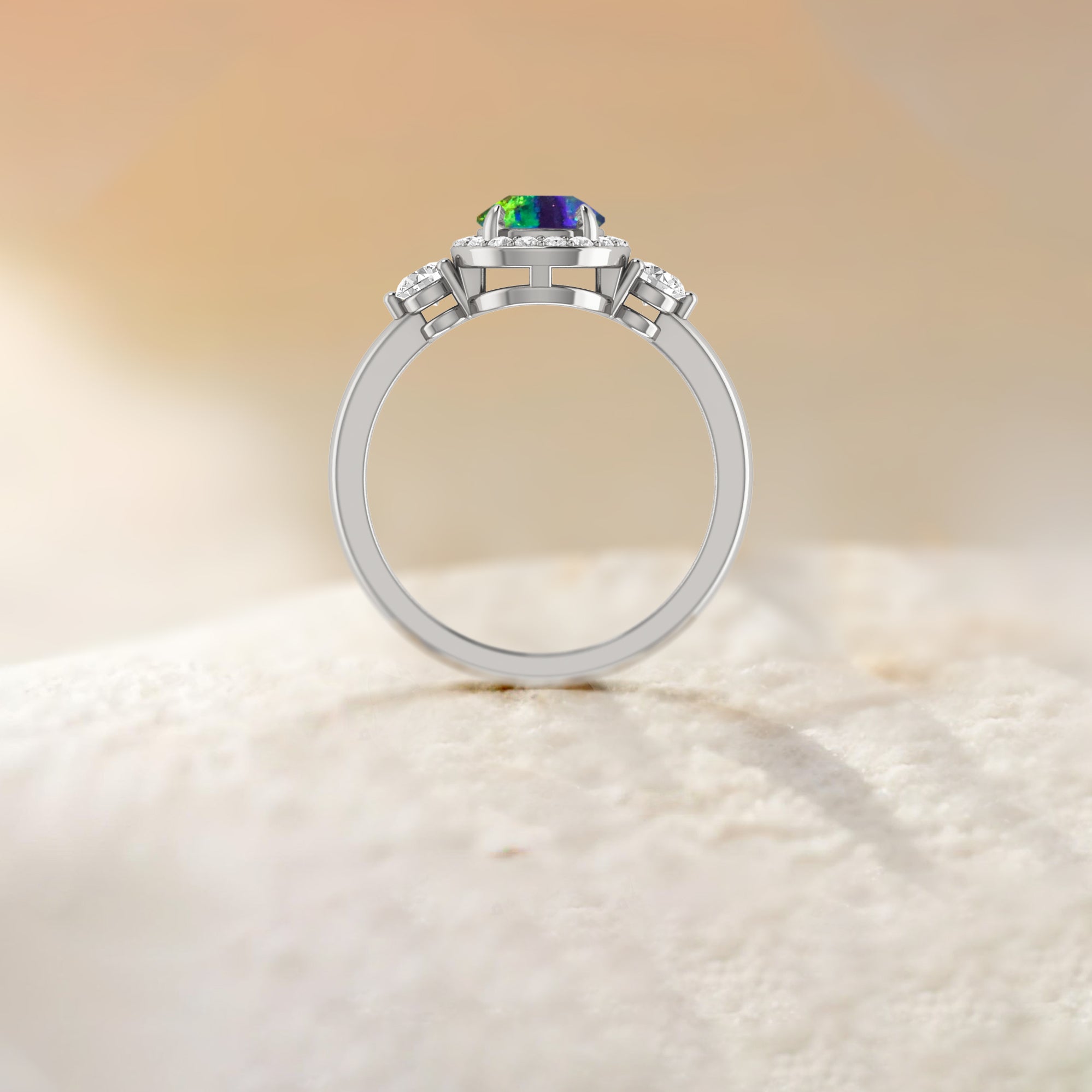 Pear Shape Faceted Natural Black Opal Halo Ring - Goodstone Jewels