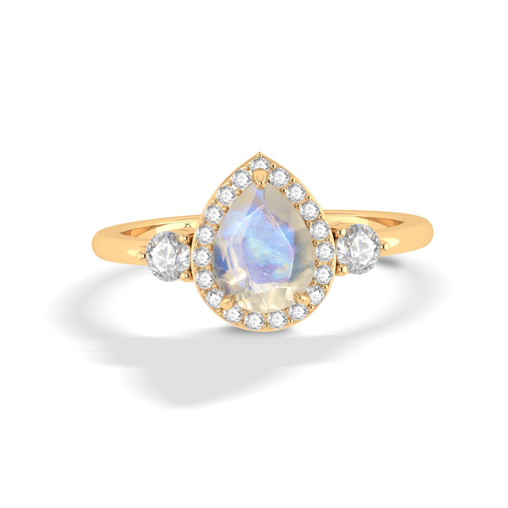 Pear Shape Faceted Natural Moonstone Halo Ring - Goodstone Jewels