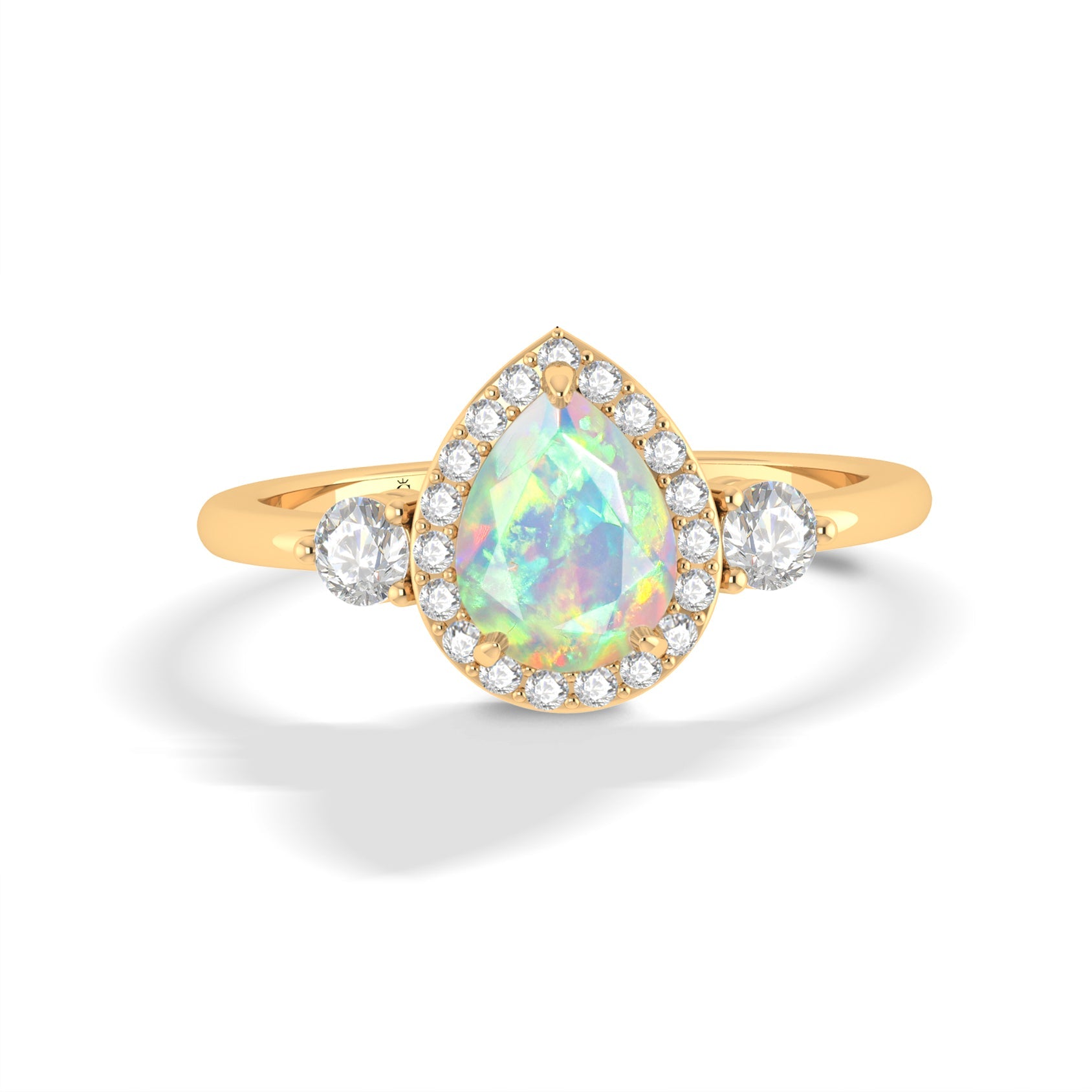 Pear Shape Faceted Natural White Opal Halo Ring - Goodstone Jewels