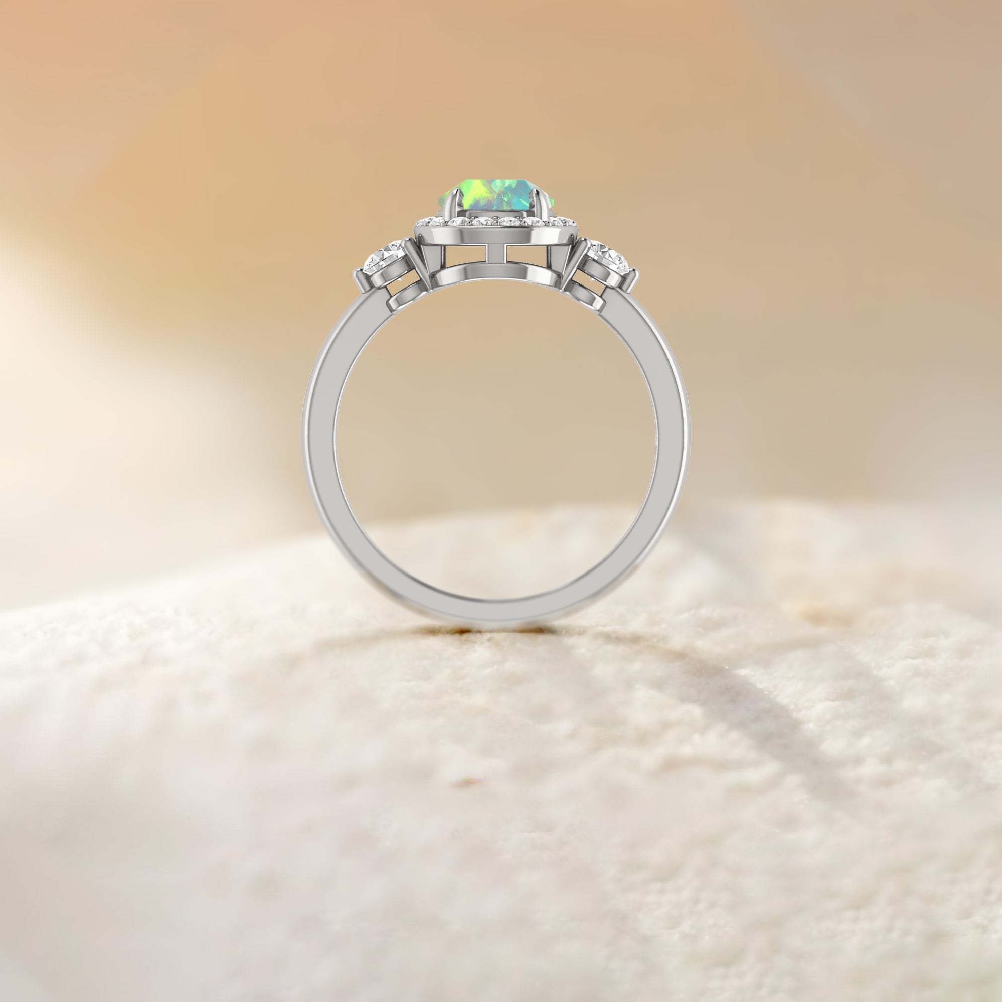 Pear Shape Faceted Natural White Opal Halo Ring - Goodstone Jewels