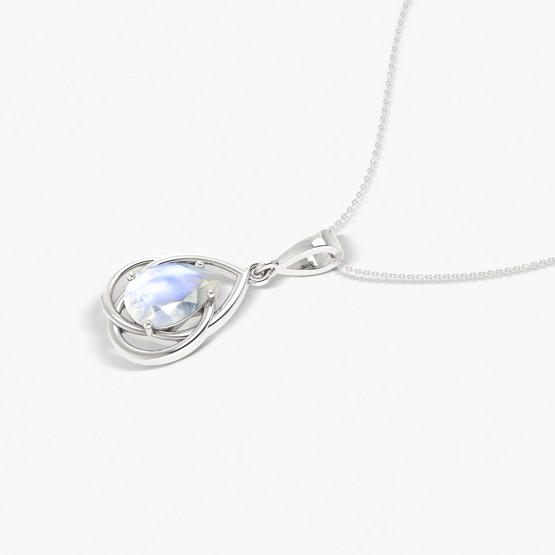 Pear Shape Moonstone Solitaire Pendant Chain Necklace - Goodstone Jewels