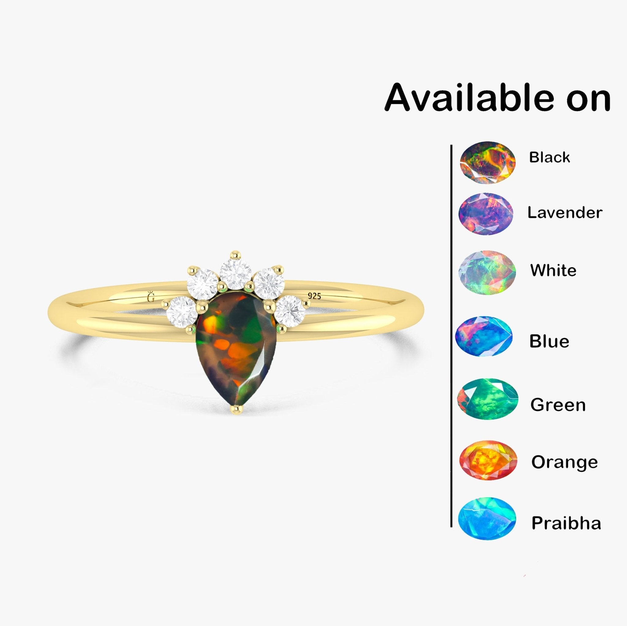 Pear Shape Natural Black Opal and White Zircon Floral Ring - Goodstone Jewels