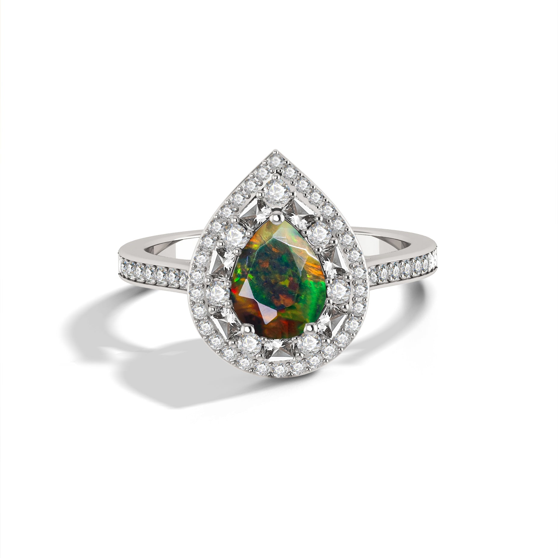 Pear Shape Natural Black Opal Statement Halo Ring - Goodstone Jewels
