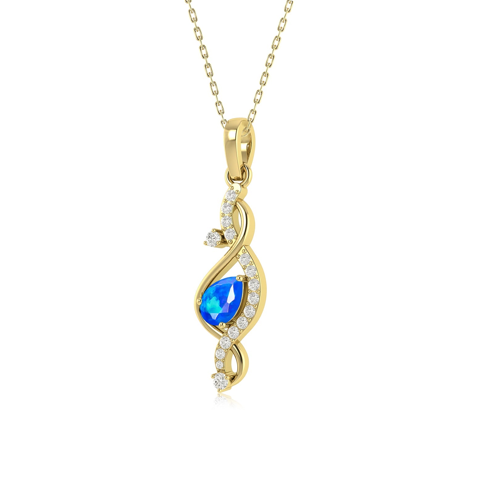 Pear Shape Natural Blue Opal Designer Pendant Necklace - Goodstone Jewels