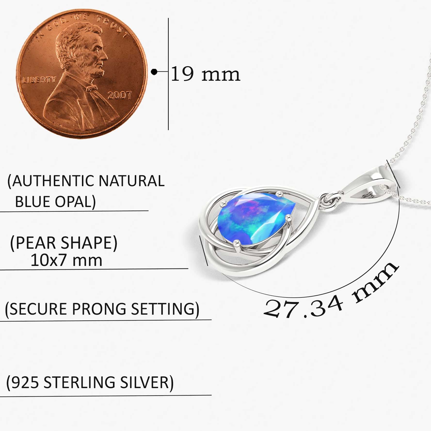 Pear Shape Natural Blue Opal Solitaire Pendant Chain Necklace - Goodstone Jewels