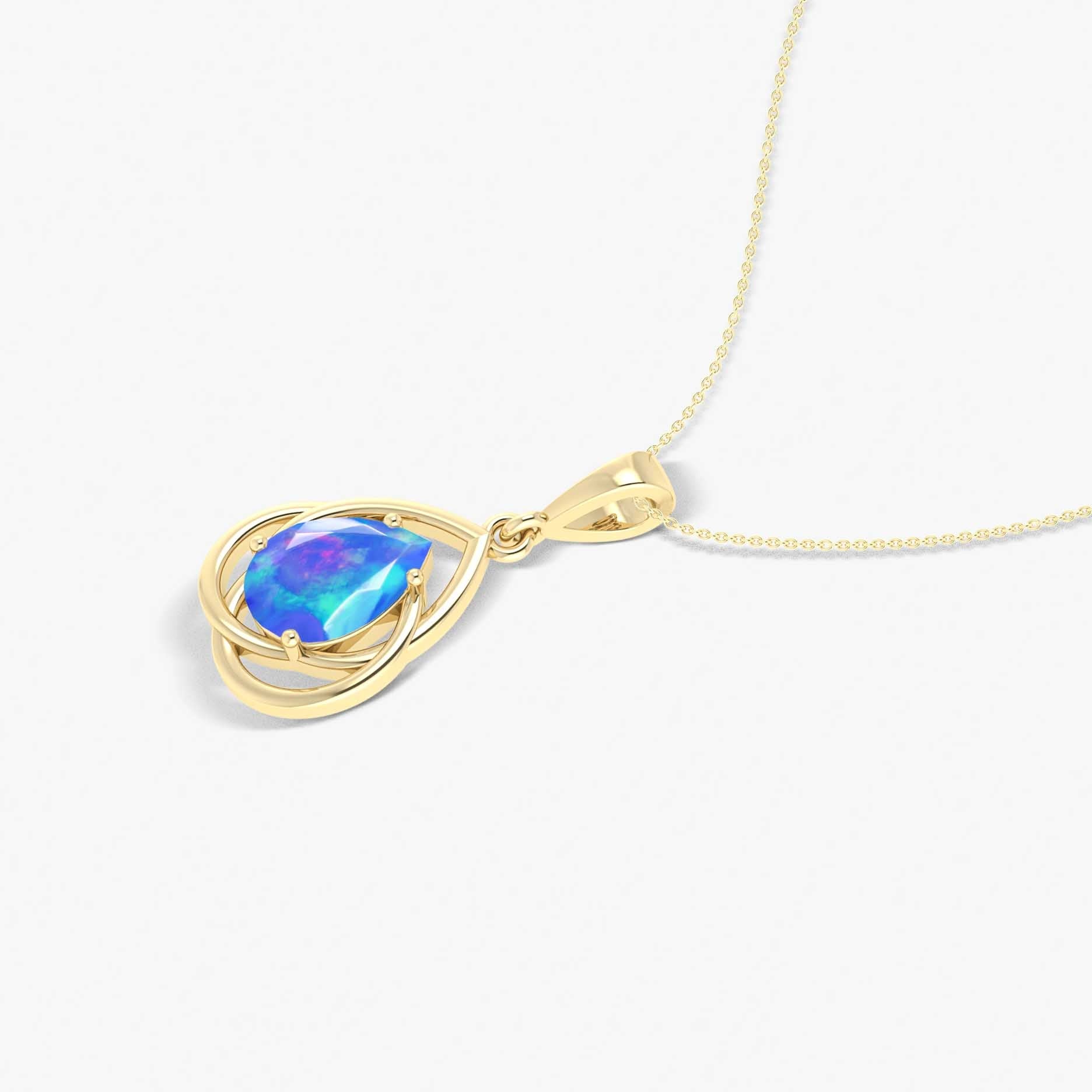 Pear Shape Natural Blue Opal Solitaire Pendant Chain Necklace - Goodstone Jewels