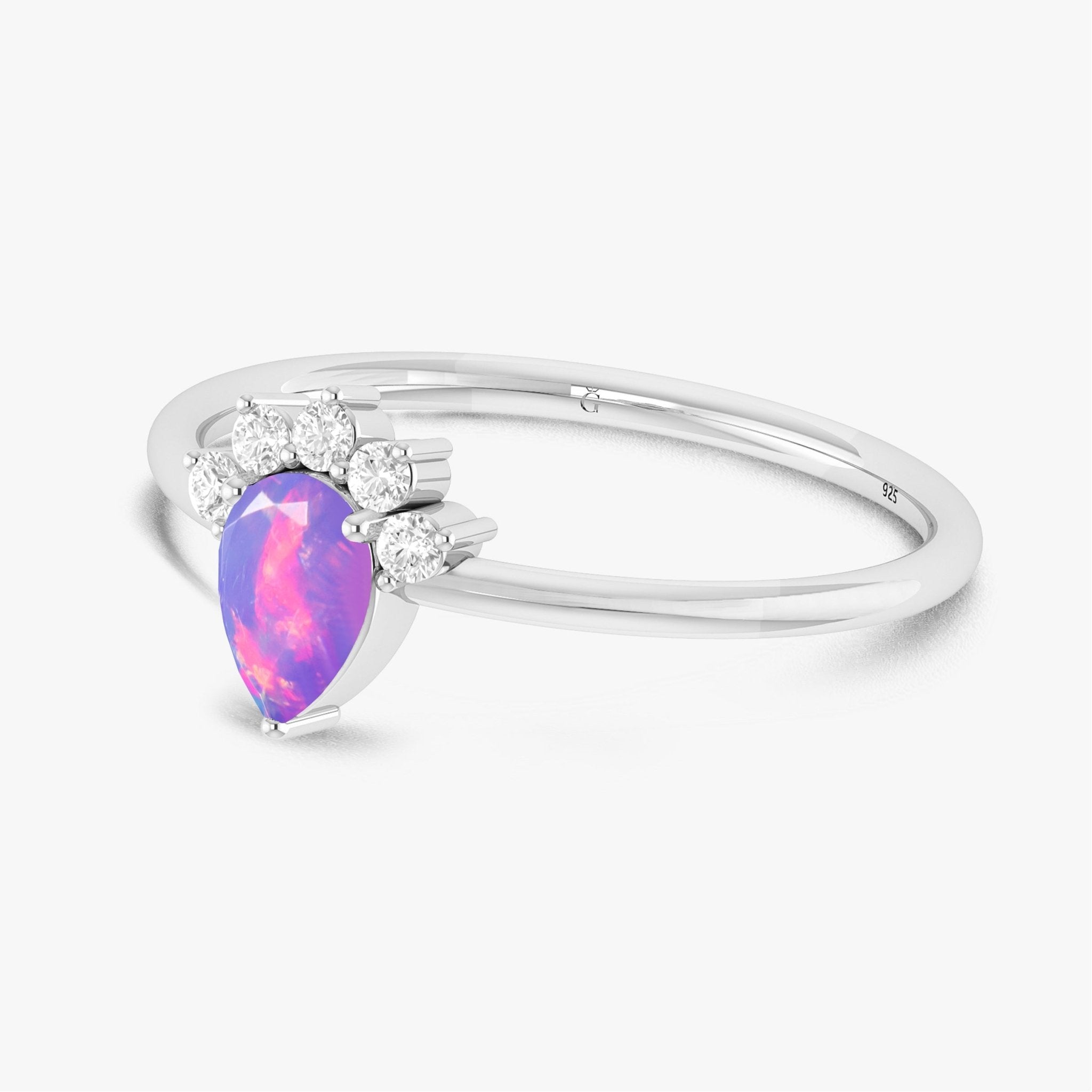Pear Shape Natural Lavender Opal and White Zircon Floral Ring - Goodstone Jewels