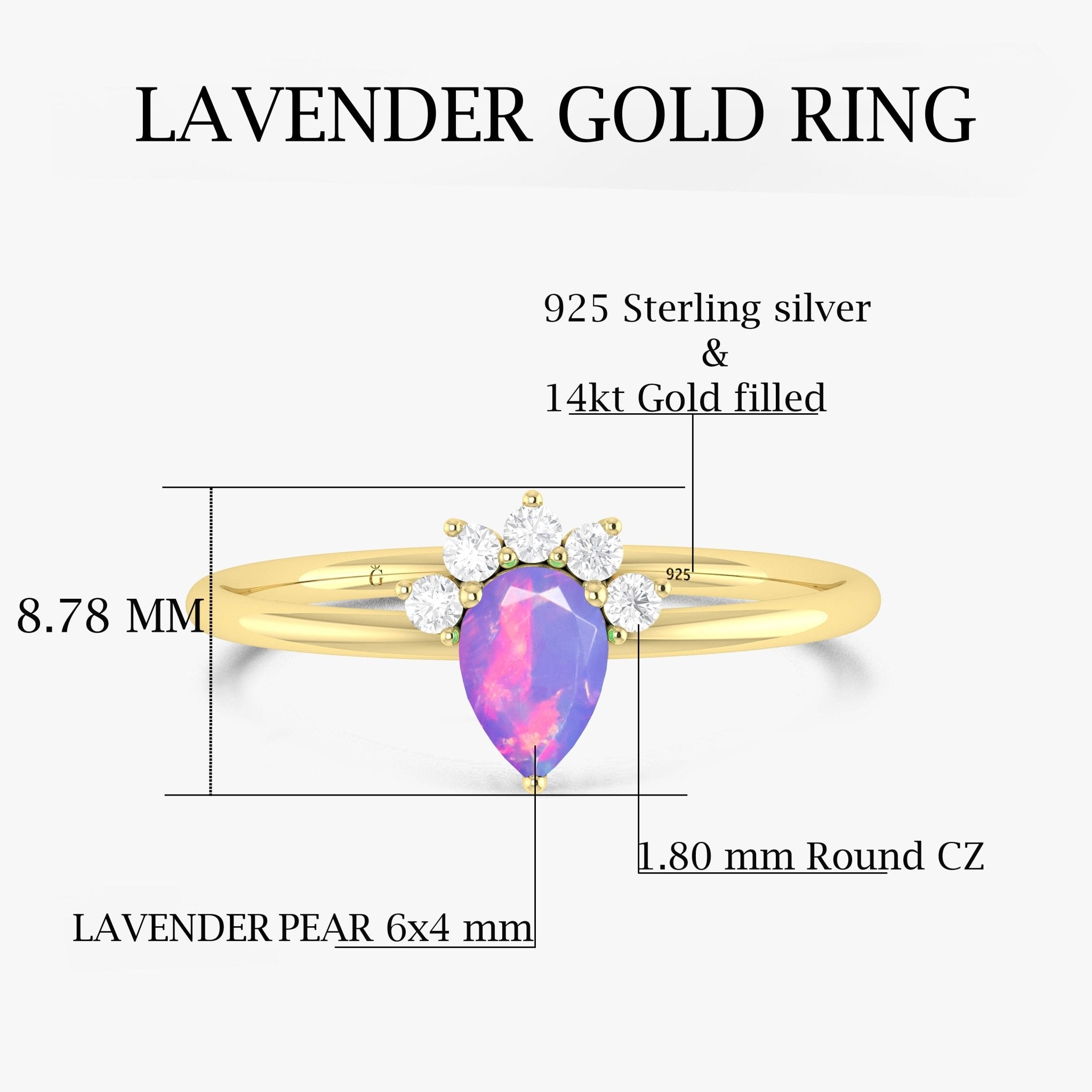 Pear Shape Natural Lavender Opal and White Zircon Floral Ring - Goodstone Jewels