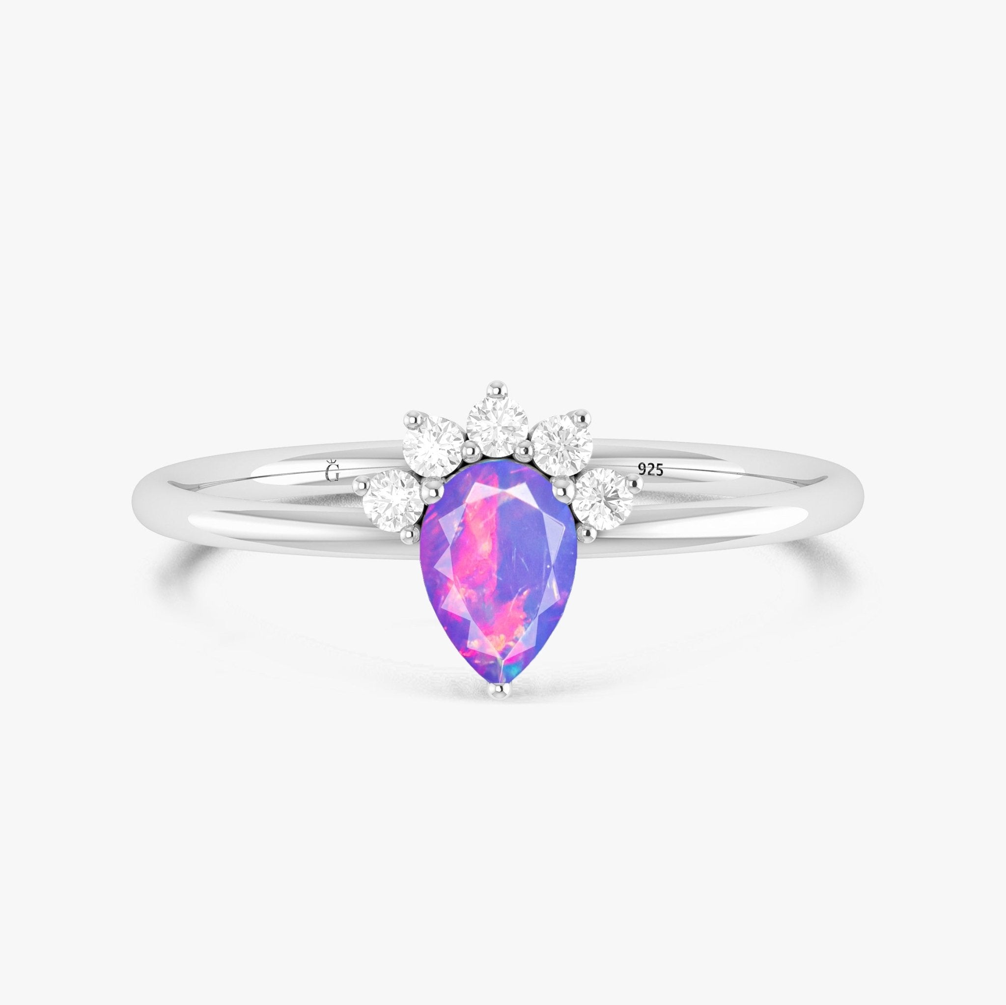 Pear Shape Natural Lavender Opal and White Zircon Floral Ring - Goodstone Jewels