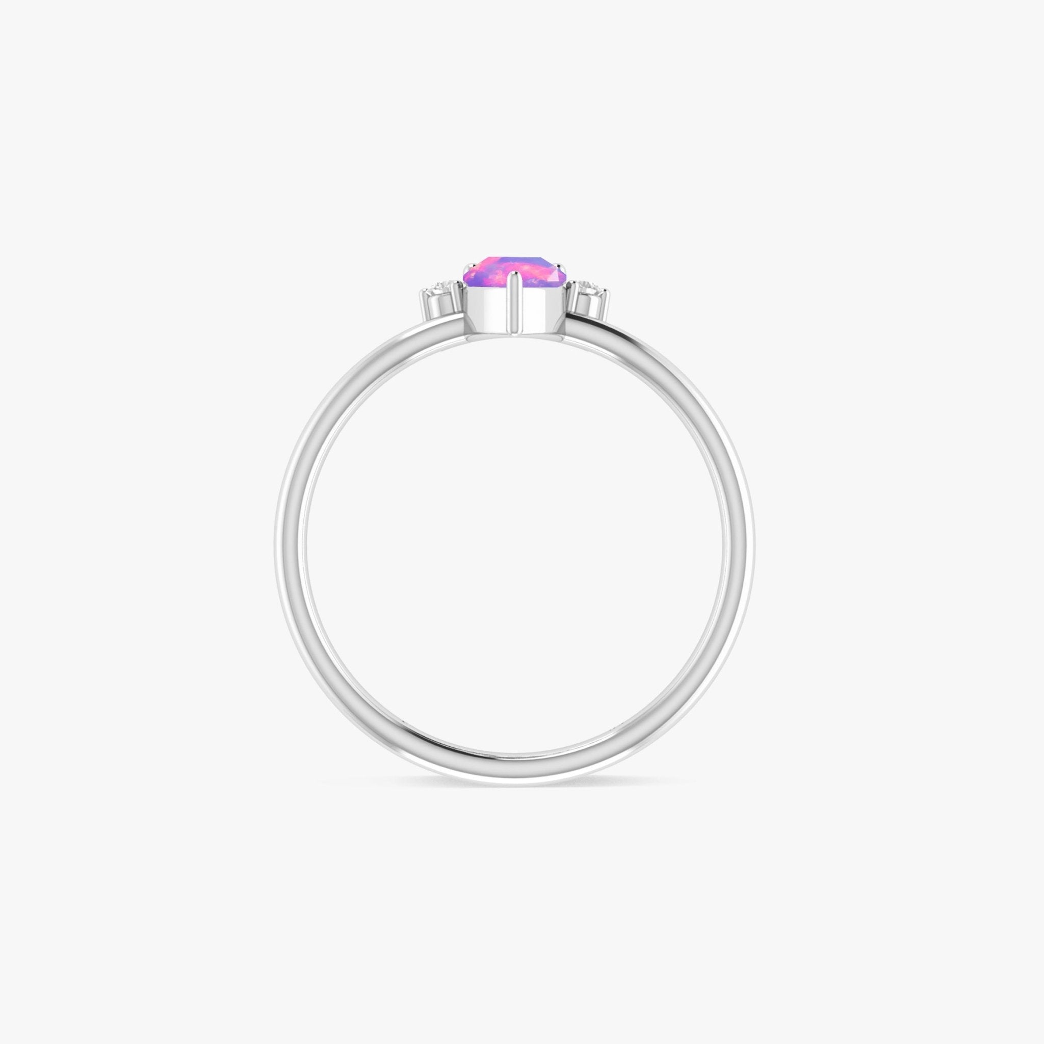 Pear Shape Natural Lavender Opal and White Zircon Floral Ring - Goodstone Jewels