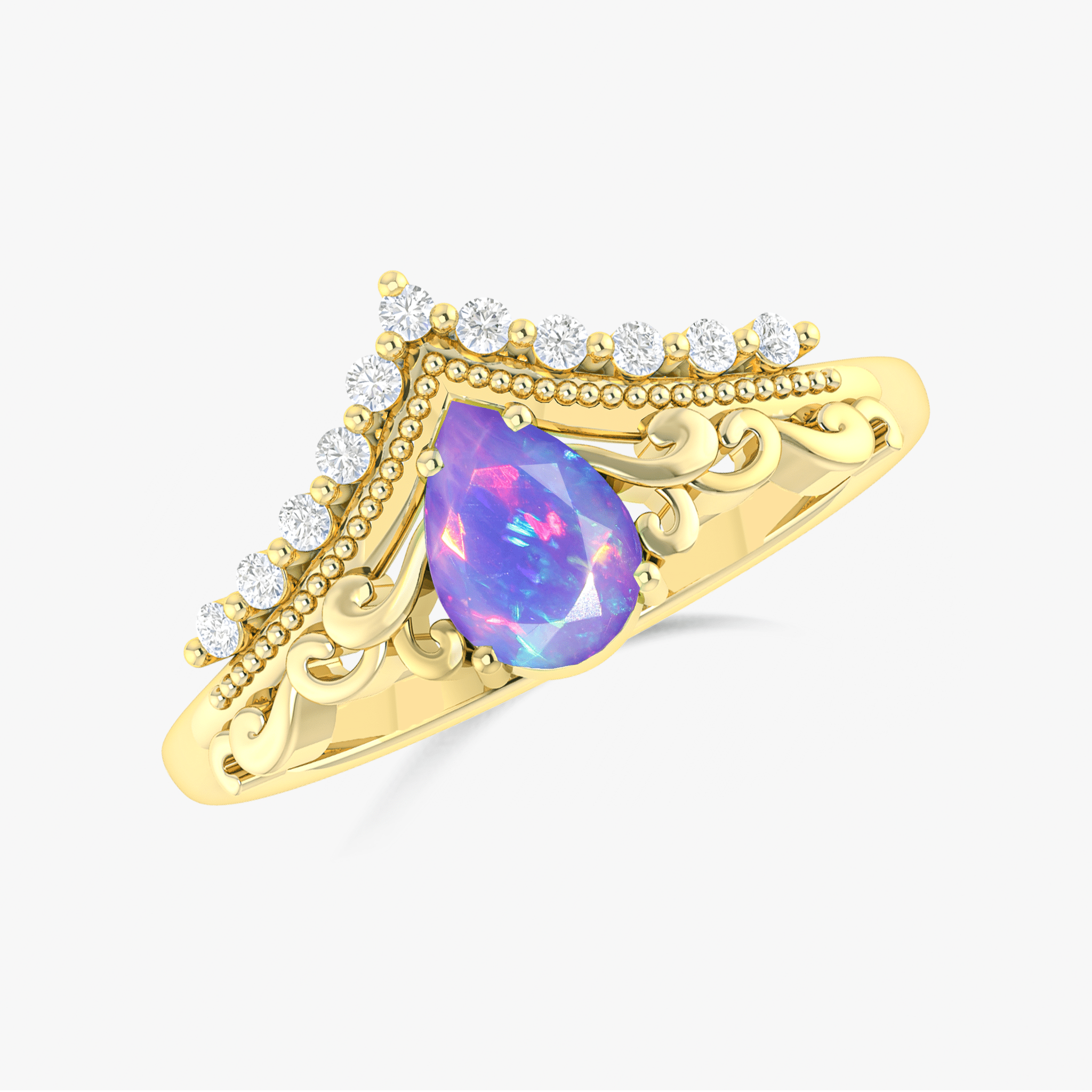 Pear Shape Natural Lavender Opal Crown Style Wishbone Ring - Goodstone Jewels