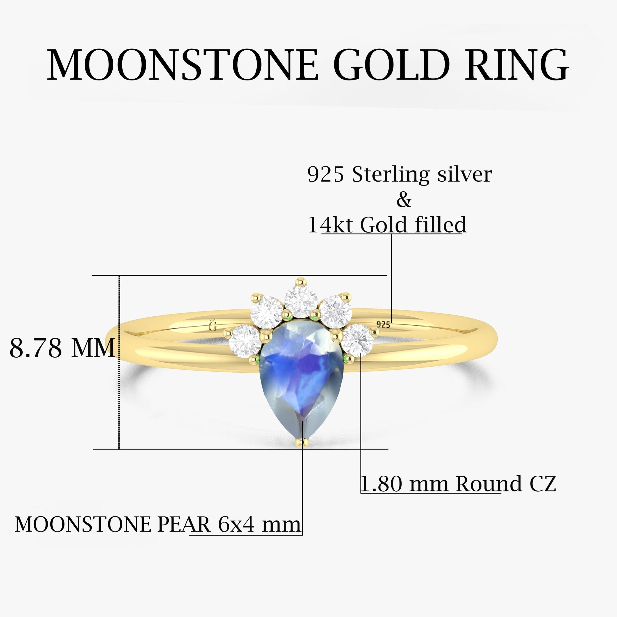 Pear Shape Natural Moonstone Opal and White Zircon Floral Ring - Goodstone Jewels