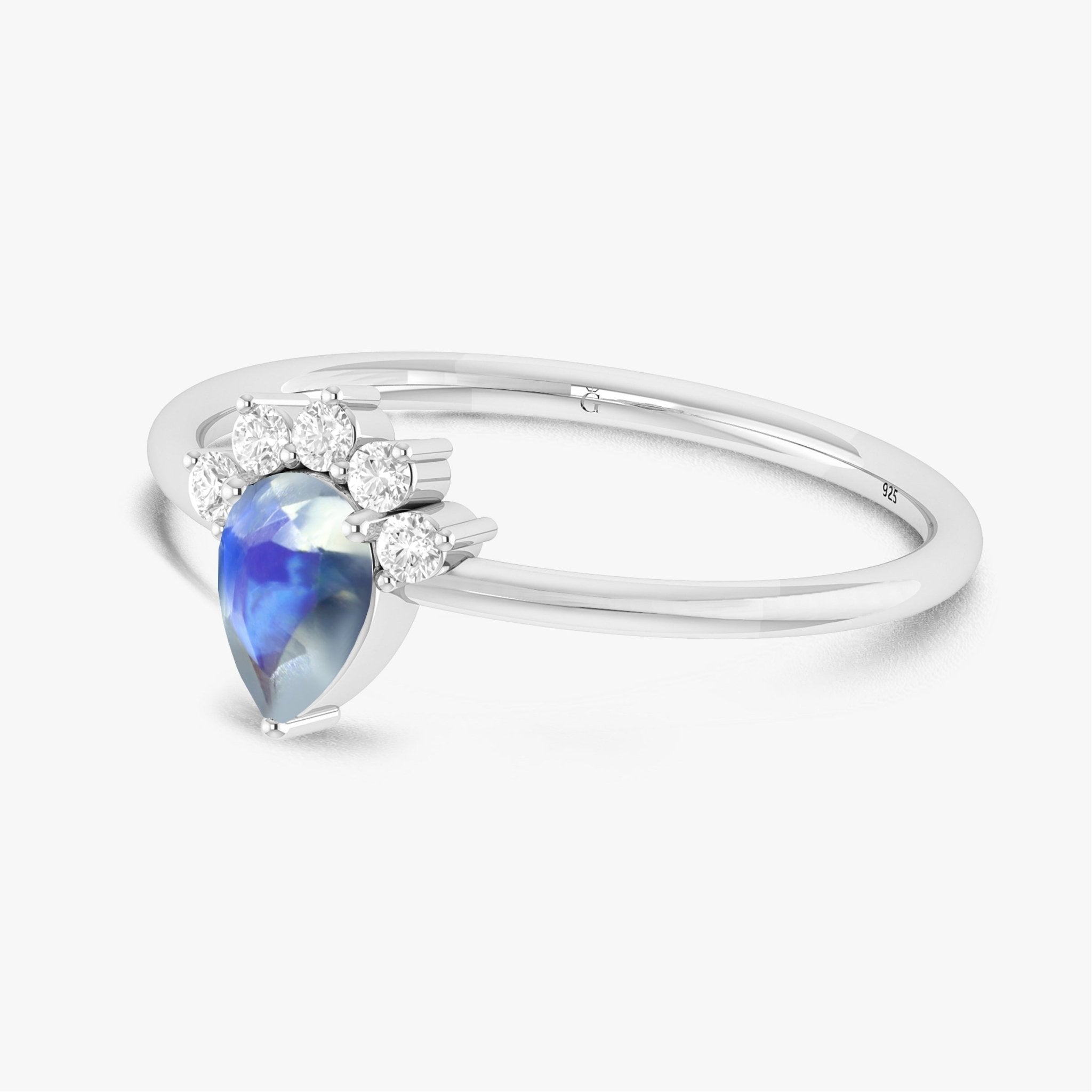 Pear Shape Natural Moonstone Opal and White Zircon Floral Ring - Goodstone Jewels