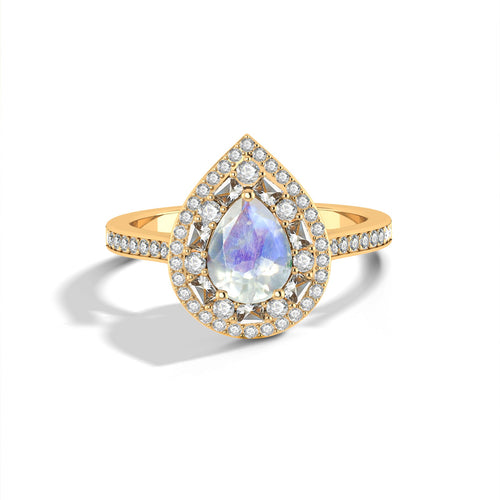 Pear Shape Natural Moonstone Statement Halo Ring