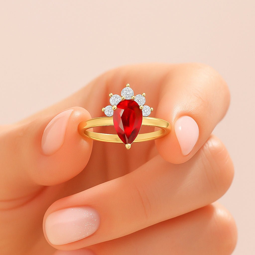 Pear Shape Natural Ruby and White Zircon Floral Ring - Goodstone Jewels