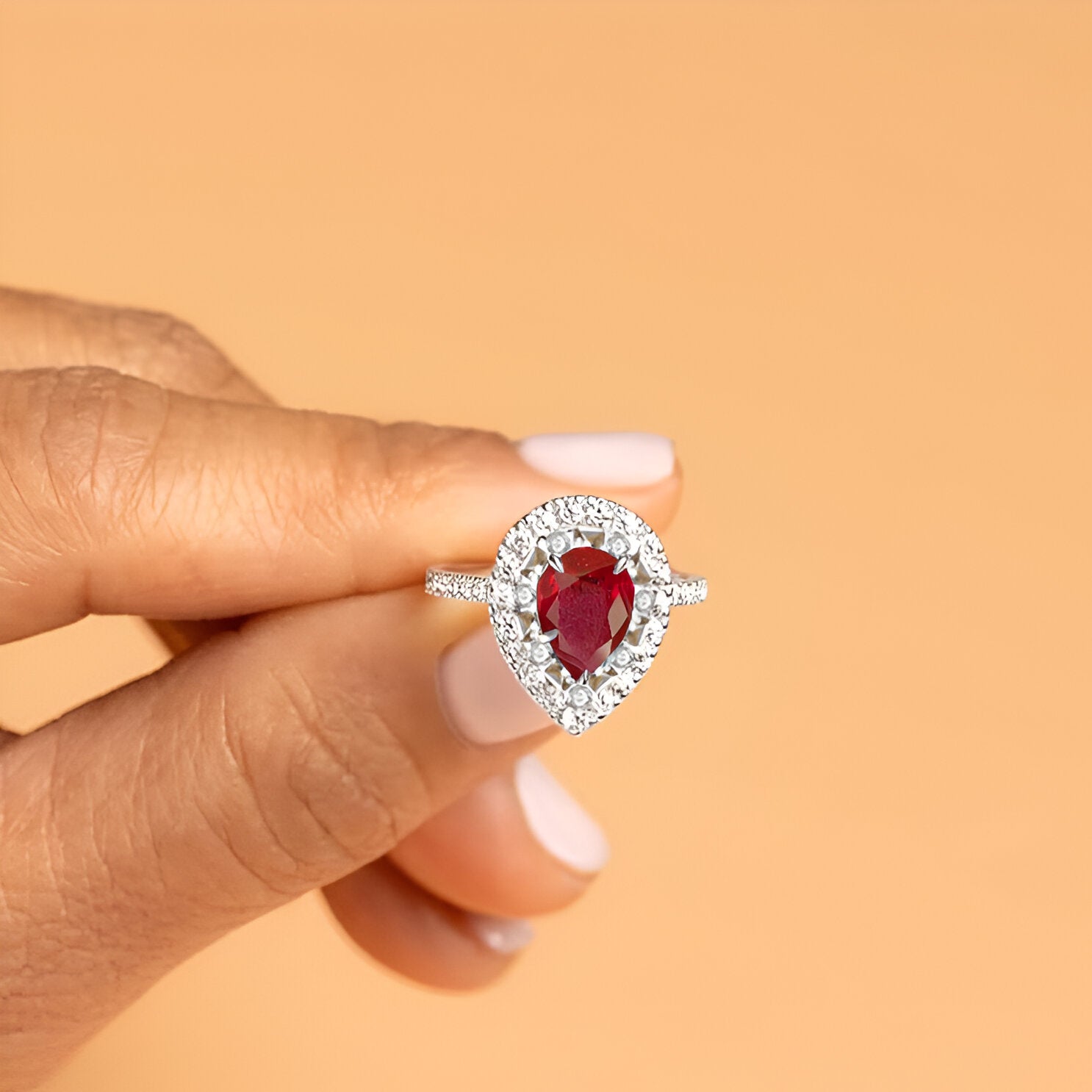 Pear Shape Natural Ruby Statement Halo Ring - Goodstone Jewels