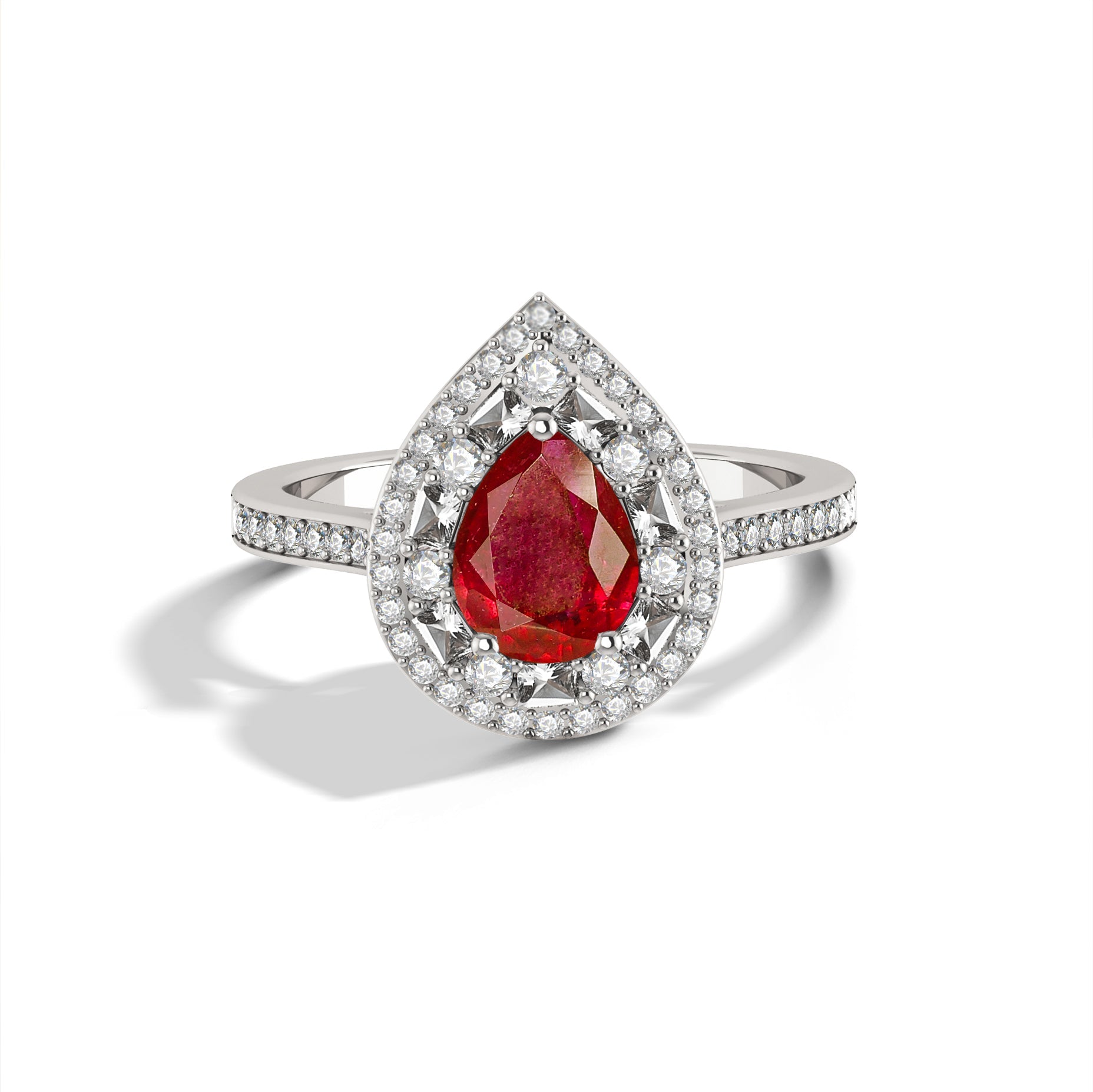 Pear Shape Natural Ruby Statement Halo Ring - Goodstone Jewels