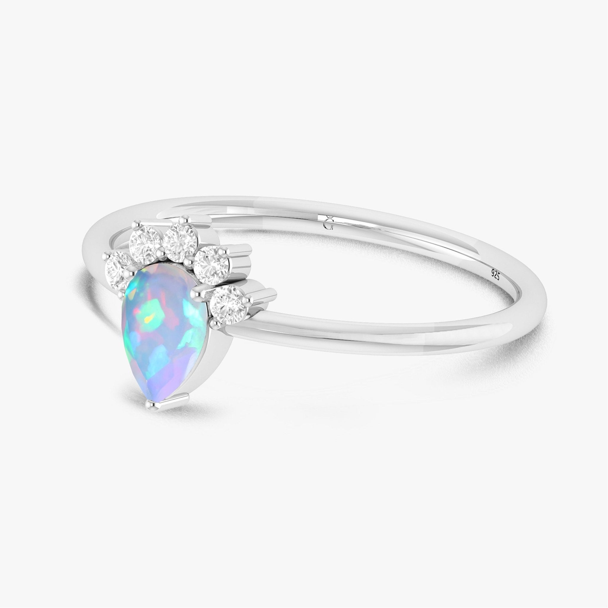 Pear Shape Natural White Opal and Zircon Floral Ring - Goodstone Jewels