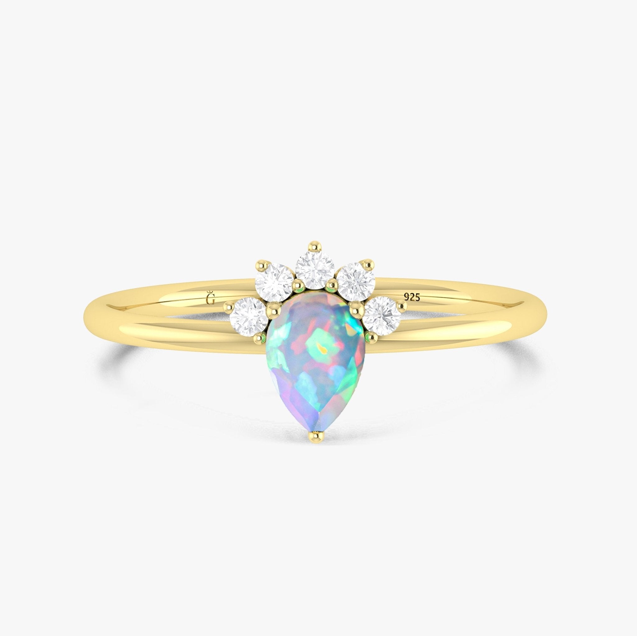 Pear Shape Natural White Opal and Zircon Floral Ring - Goodstone Jewels