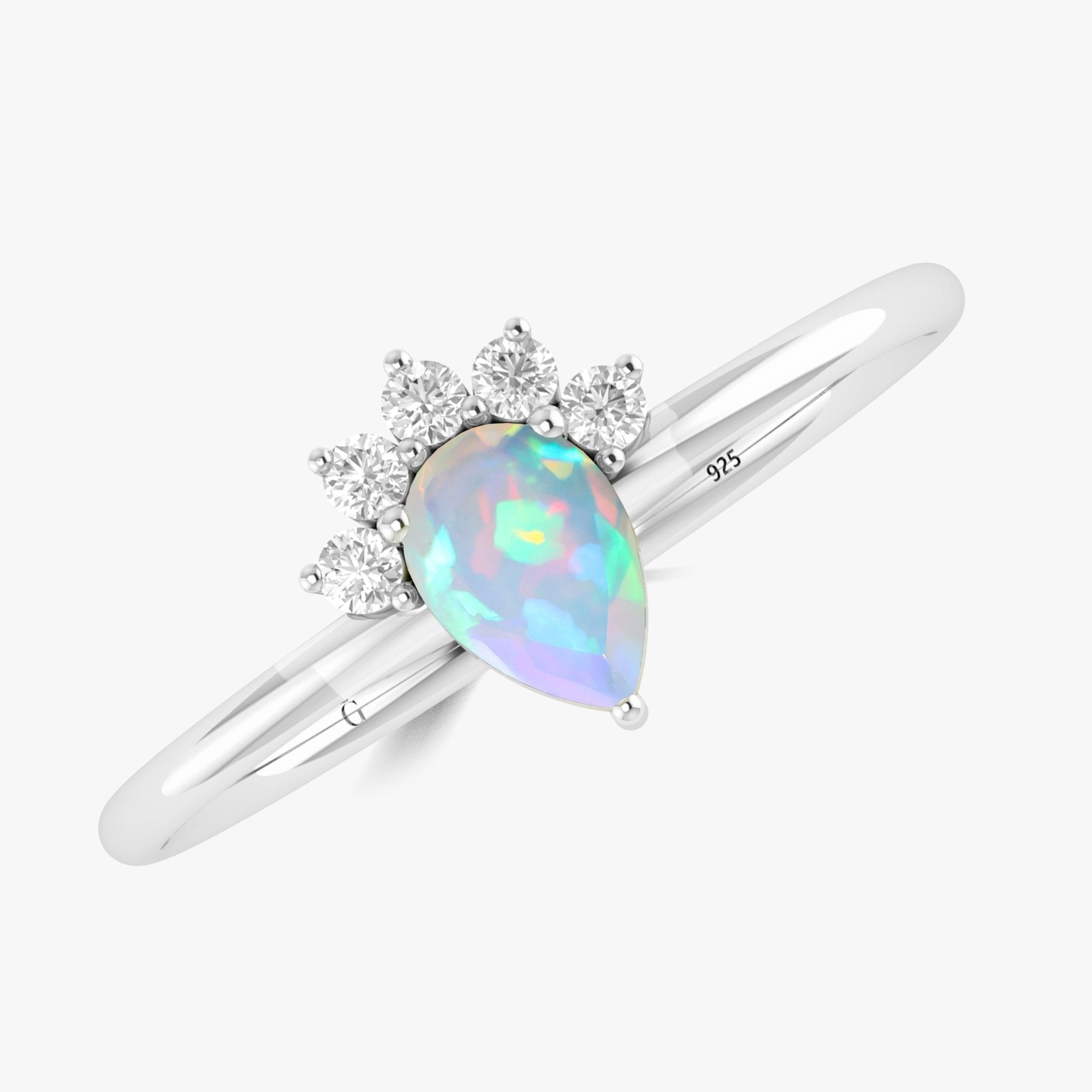 Pear Shape Natural White Opal and Zircon Floral Ring - Goodstone Jewels