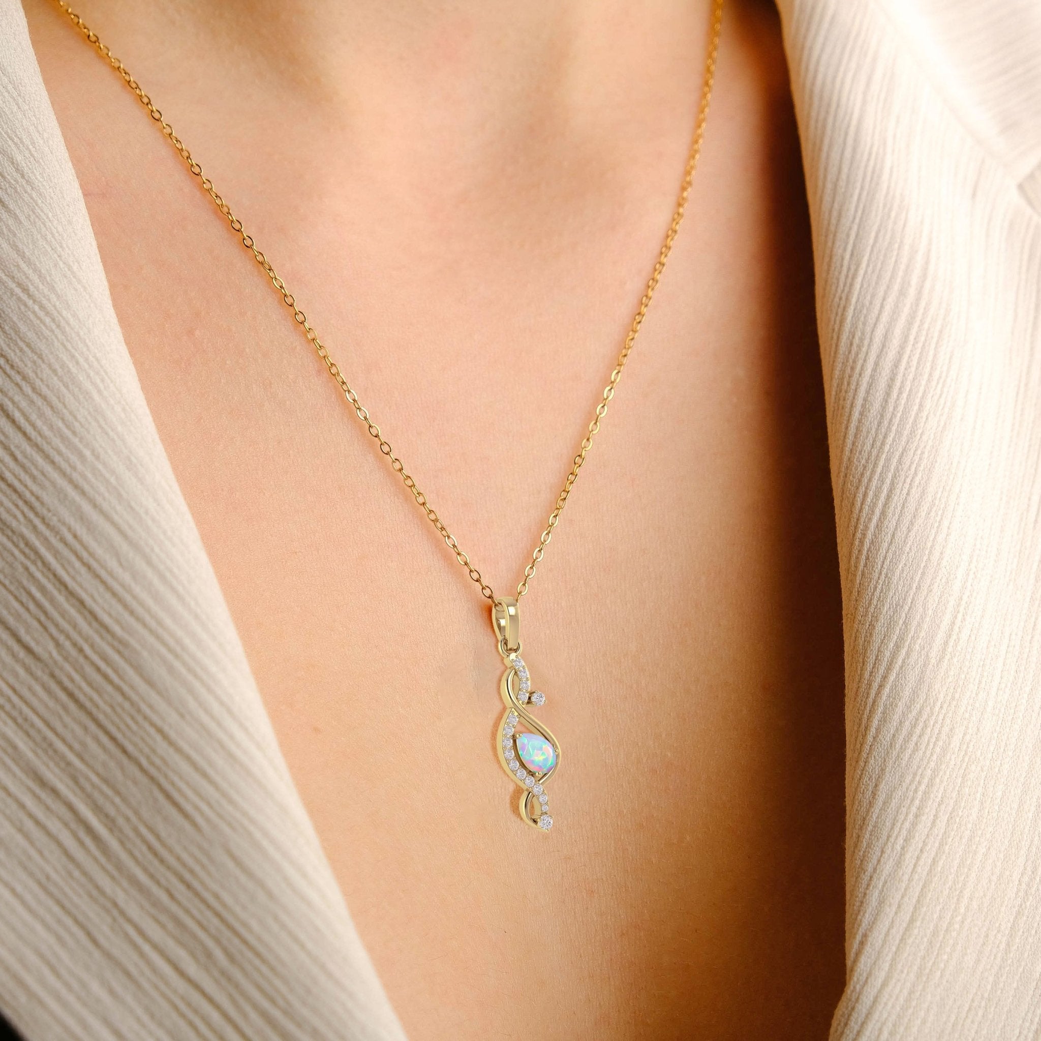 Pear Shape Natural White Opal Designer Pendant Necklace - Goodstone Jewels