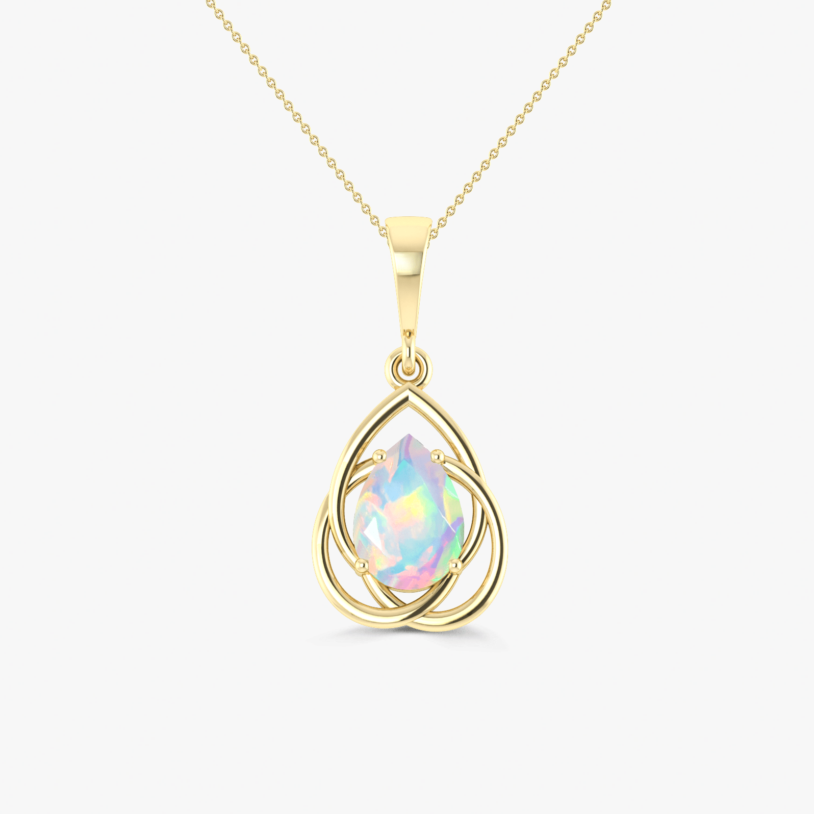 Pear Shape Natural White Opal Solitaire Pendant Chain Necklace - Goodstone Jewels
