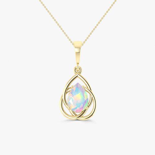 Pear Shape Natural White Opal Solitaire Pendant Chain Necklace