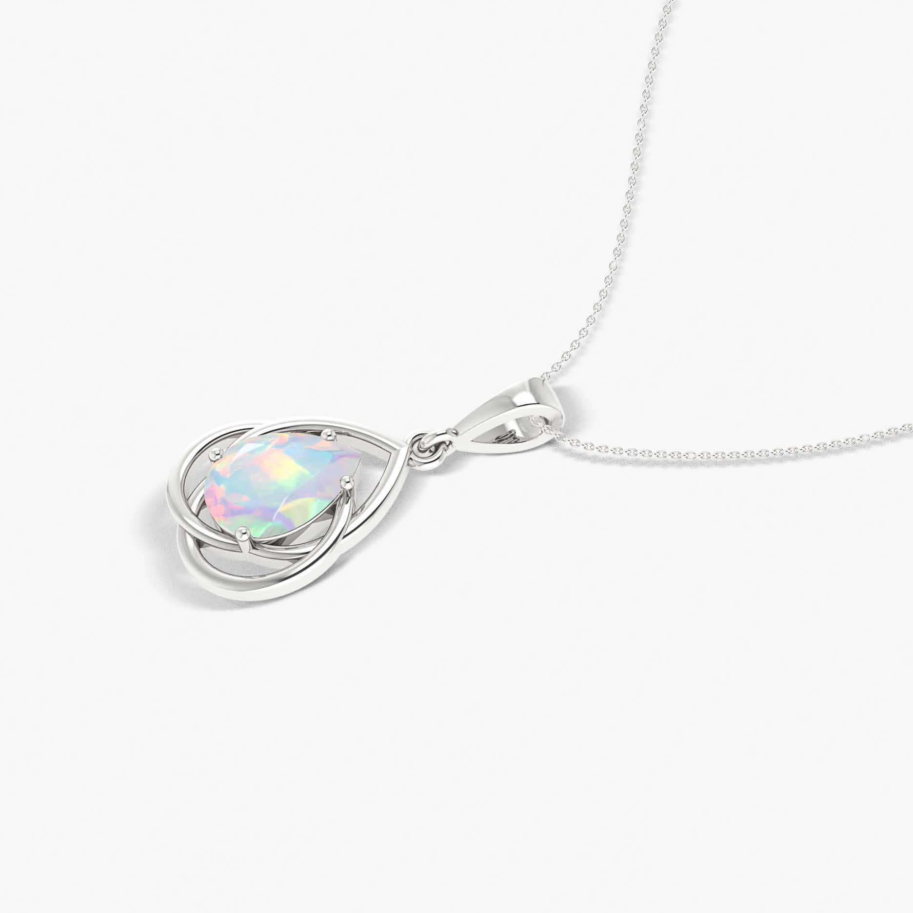Pear Shape Natural White Opal Solitaire Pendant Chain Necklace - Goodstone Jewels