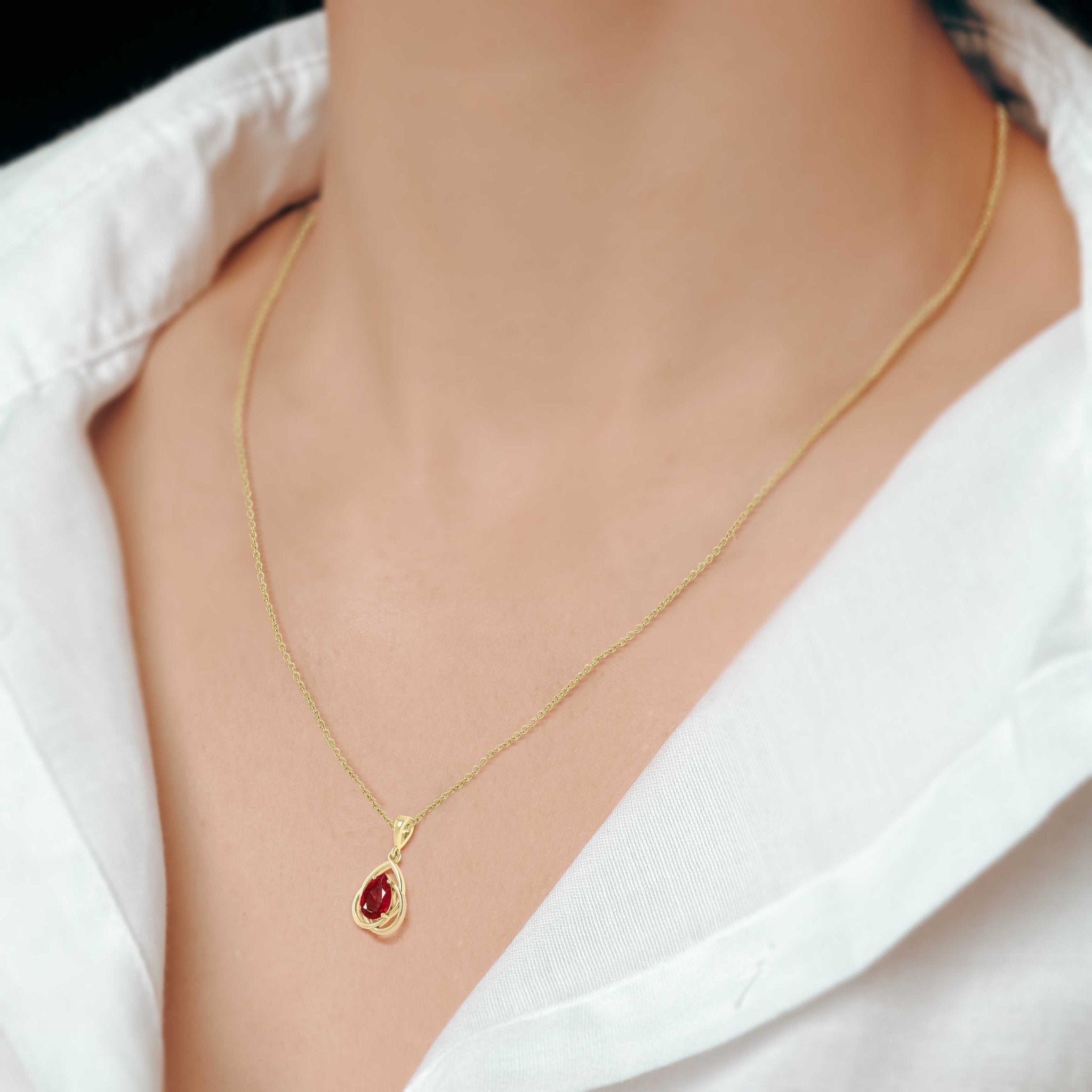Pear Shape Ruby Solitaire Pendant Chain Necklace - Goodstone Jewels