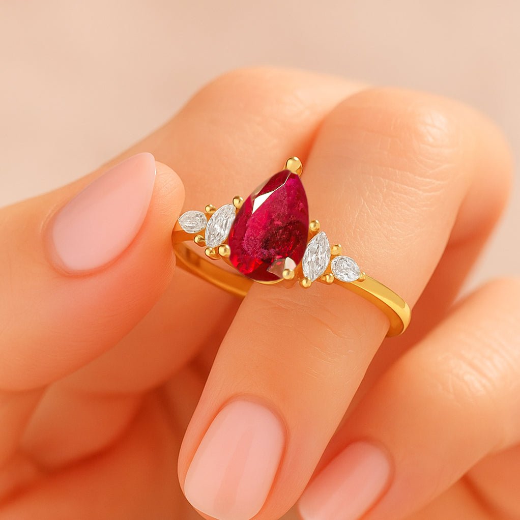 Pear Shape Ruby Solitaire Ring with Cubic Zironia - Goodstone Jewels