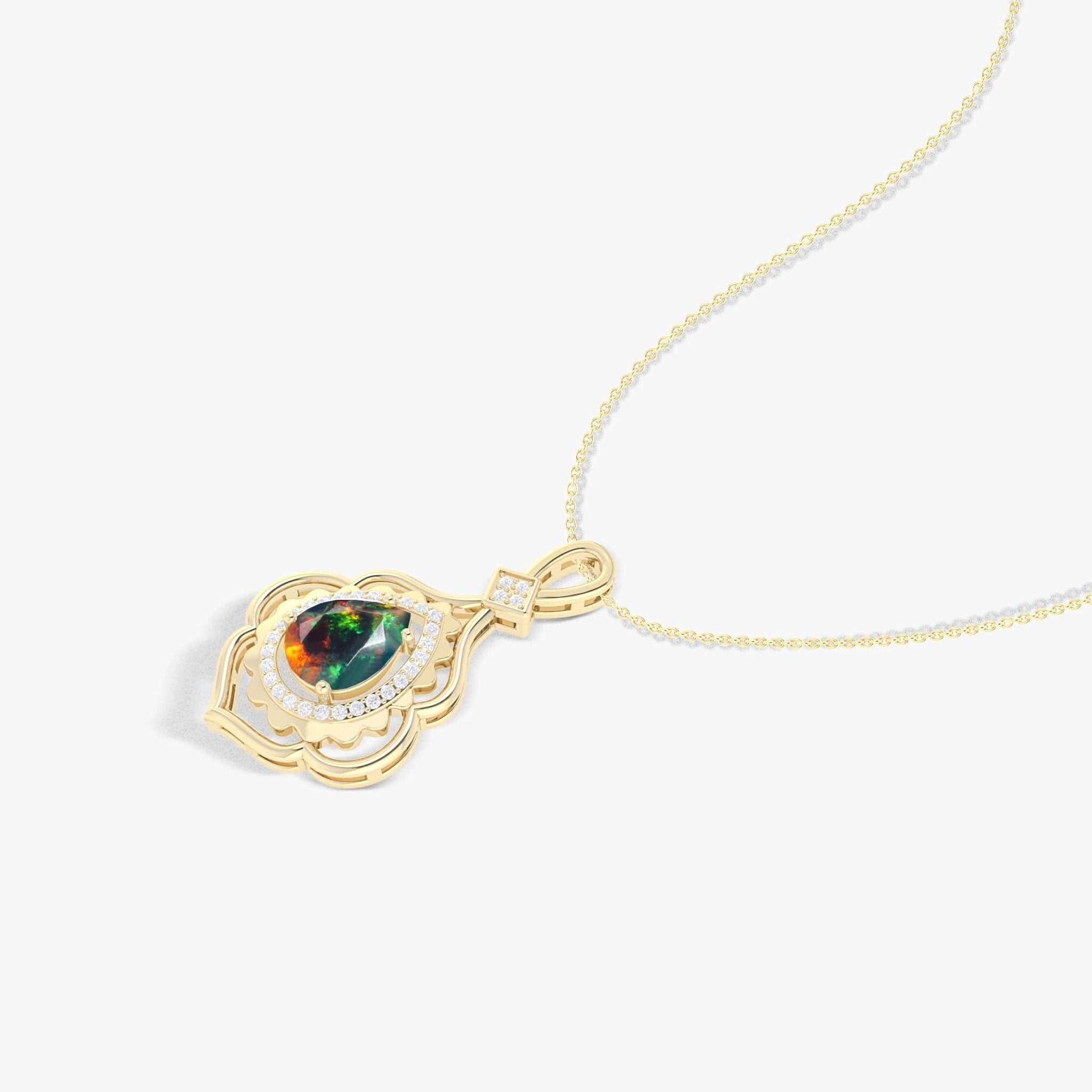 Pear Stone Natural Black Opal Charm Pendant Necklace - Goodstone Jewels