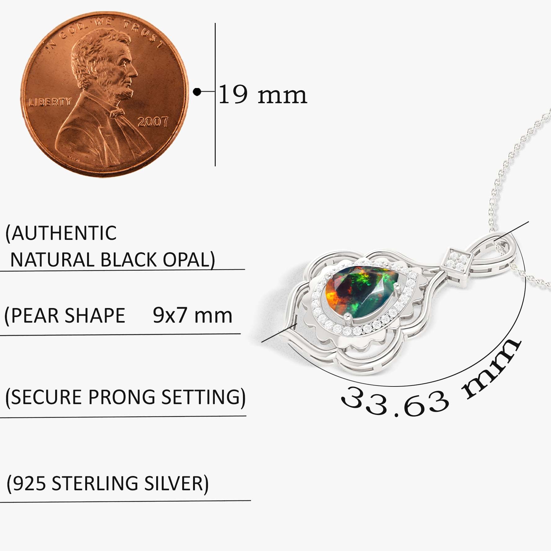 Pear Stone Natural Black Opal Charm Pendant Necklace - Goodstone Jewels