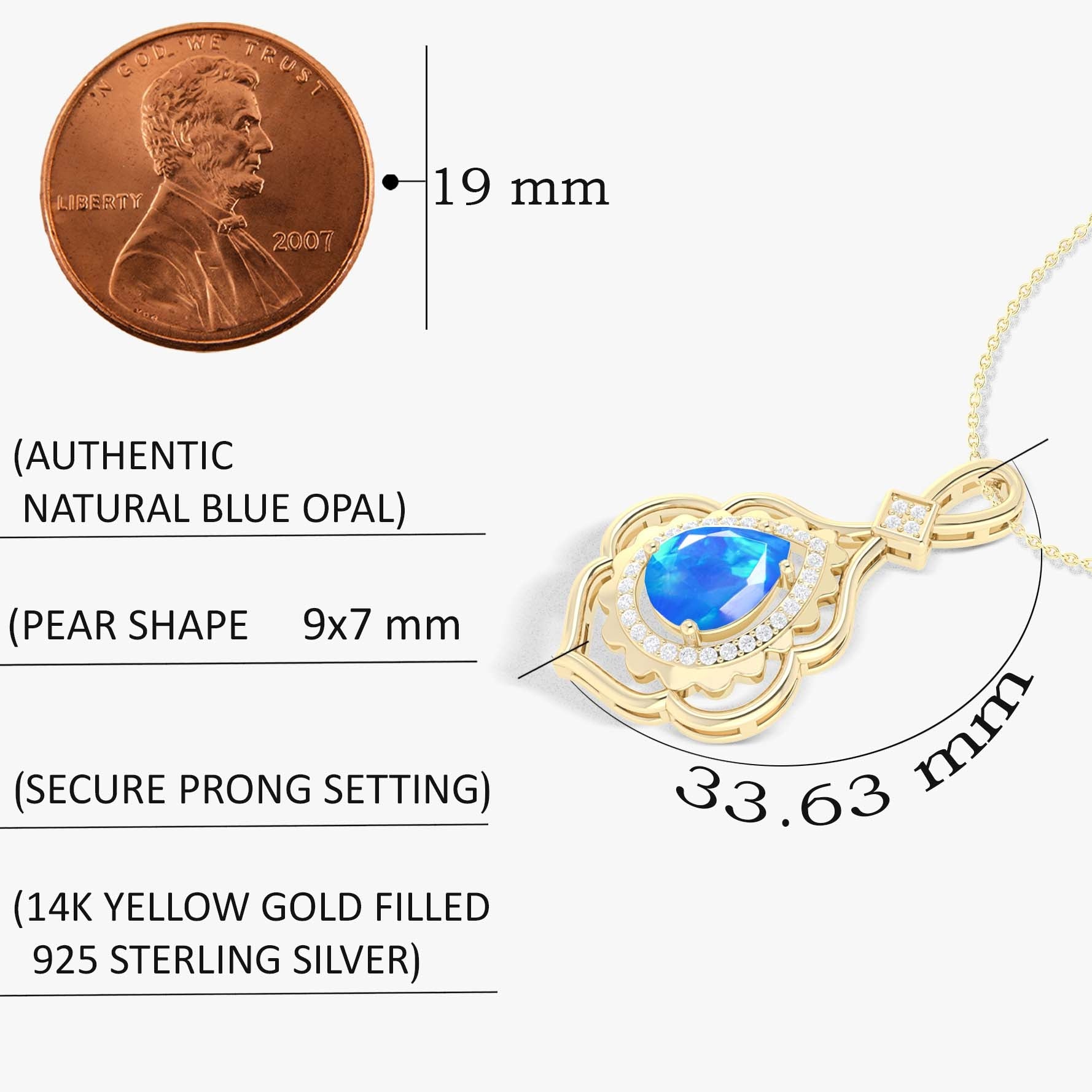 Pear Stone Natural Blue Opal Charm Pendant Necklace - Goodstone Jewels