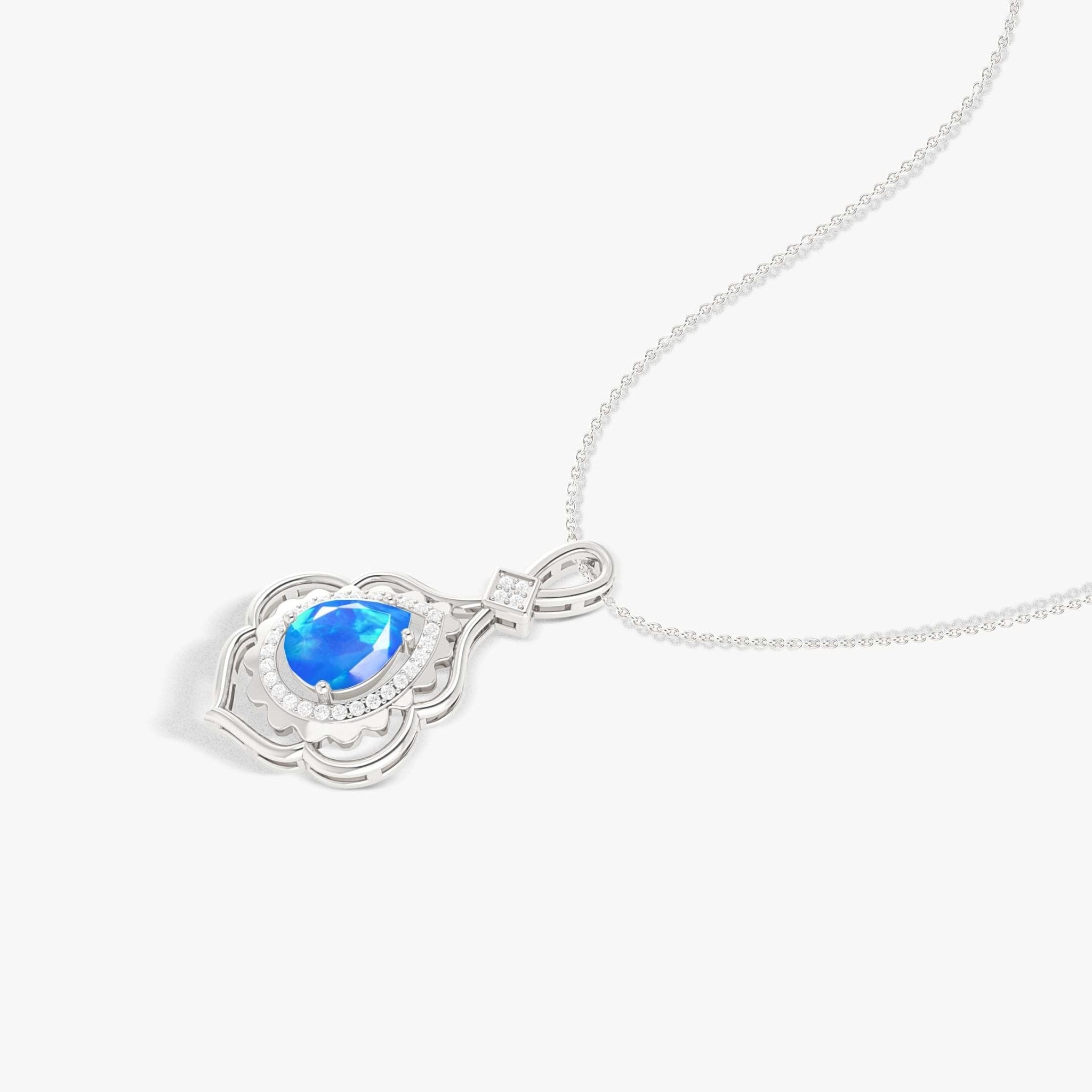 Pear Stone Natural Blue Opal Charm Pendant Necklace - Goodstone Jewels