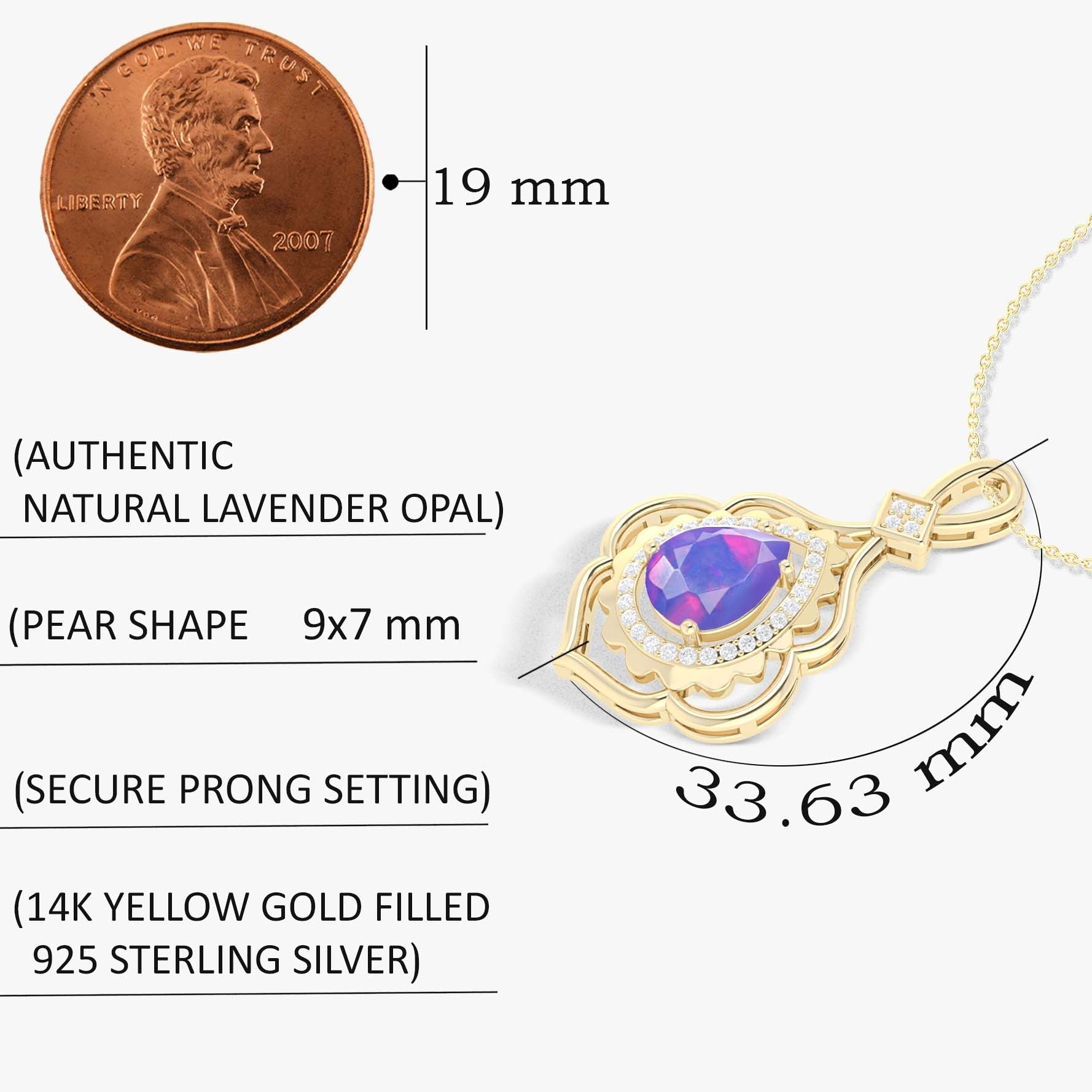 Pear Stone Natural Lavender Opal Charm Pendant Necklace - Goodstone Jewels