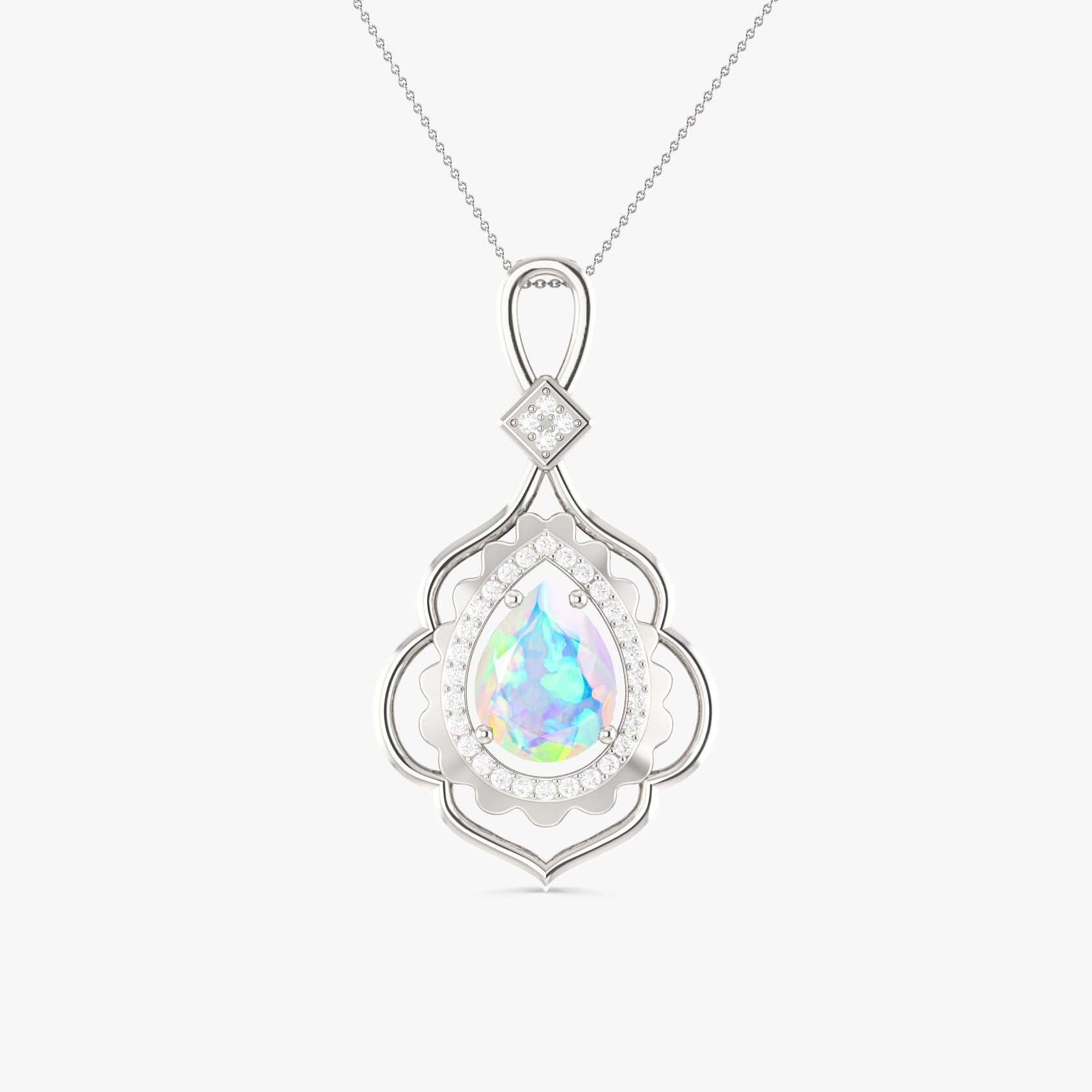 Pear Stone Natural White Opal Charm Pendant Necklace - Goodstone Jewels