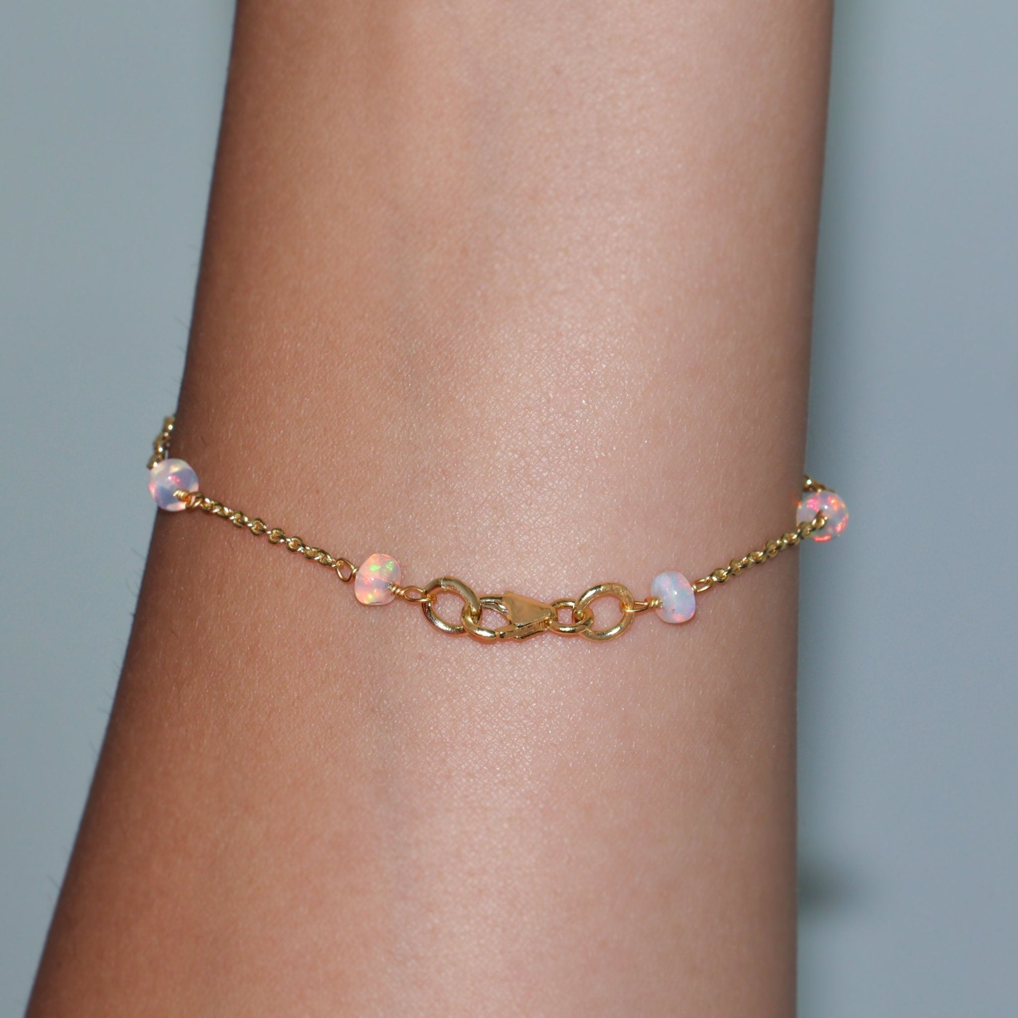 Pearly White Opal Smooth Beads 6 - 8 Inch Chain Bracelet - Goodstone Jewels