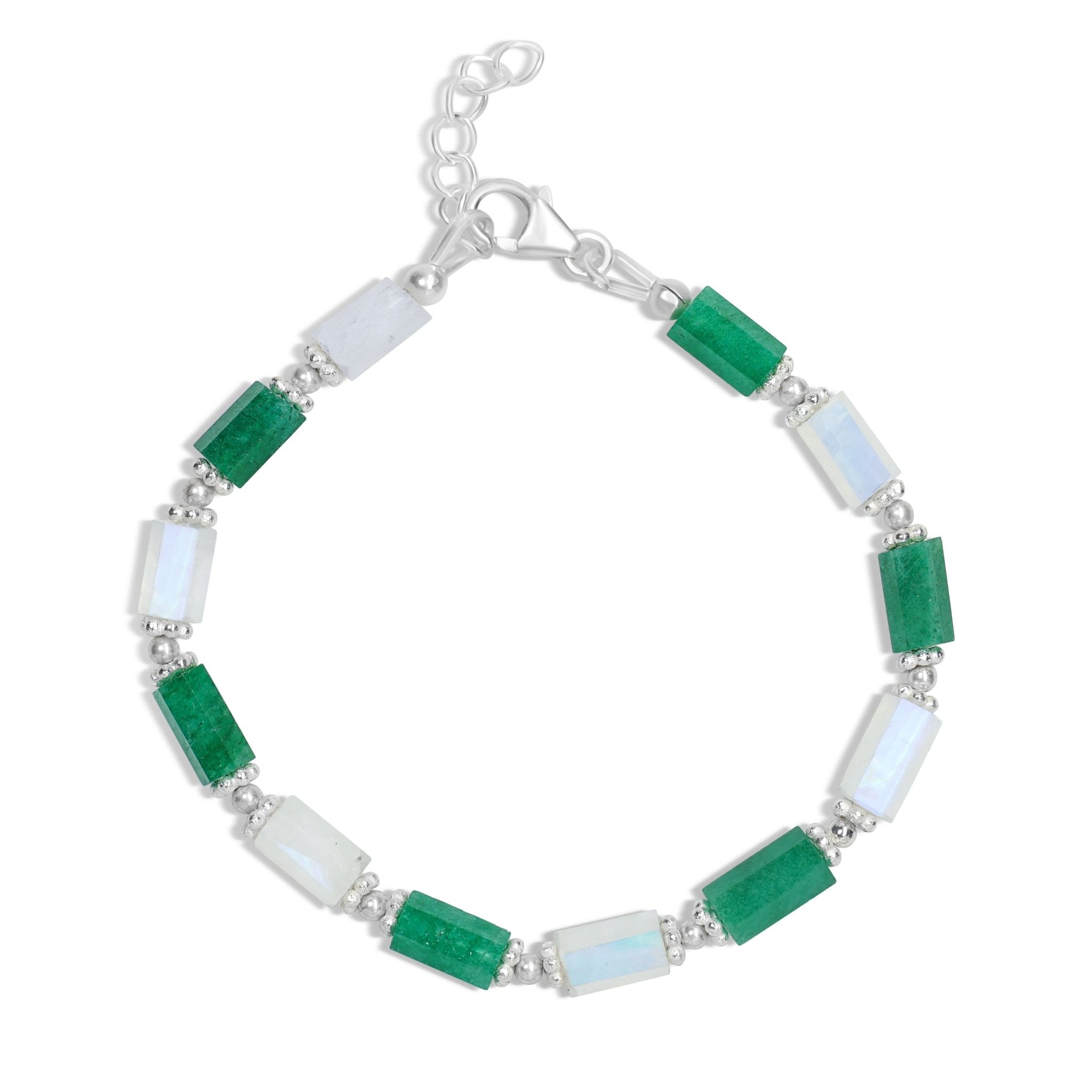 PENCIL HEXAGON Natural Emerald & Moonstone Bracelet - Goodstone Jewels