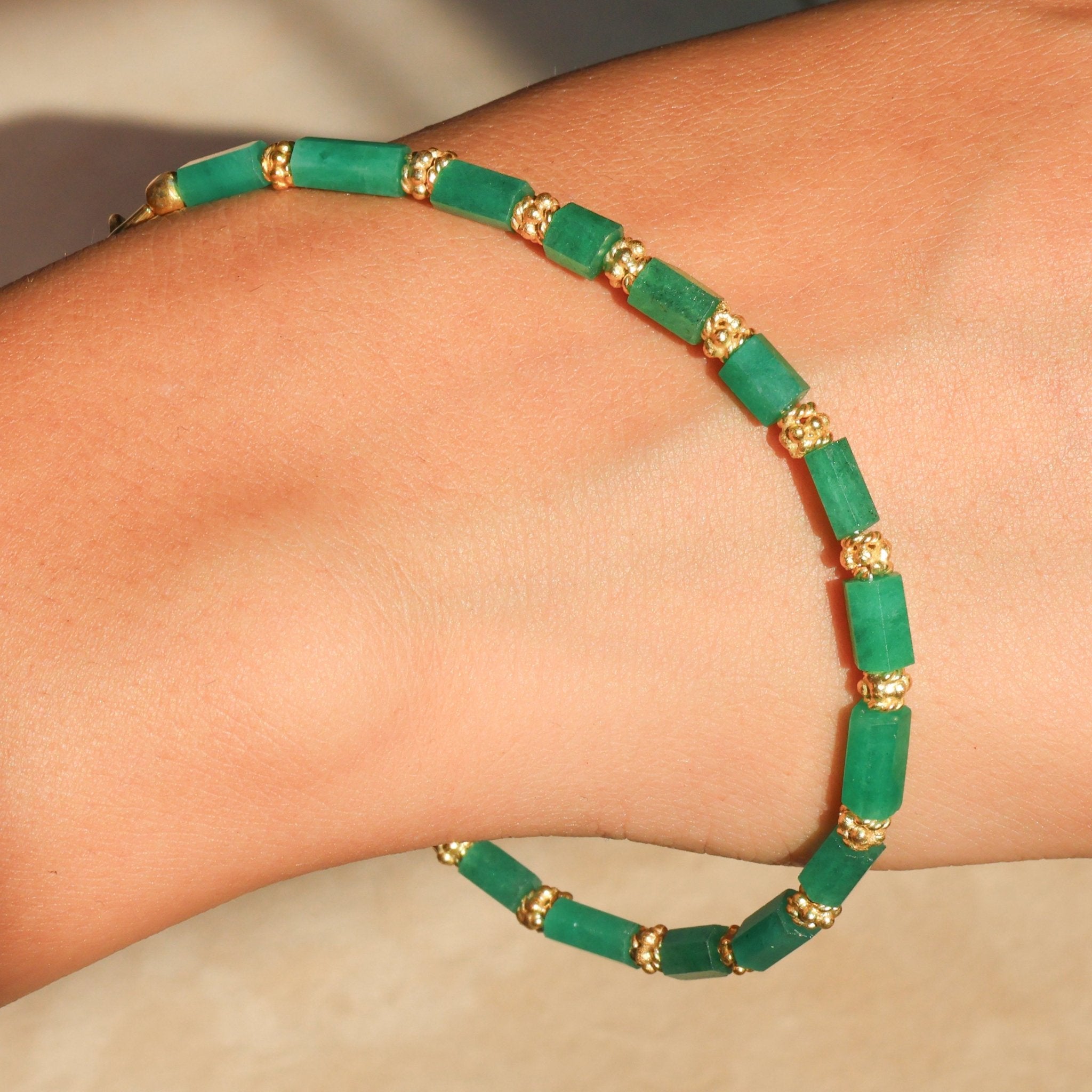 Pencil Separator Natural Emerald Beaded Bracelet - Goodstone Jewels