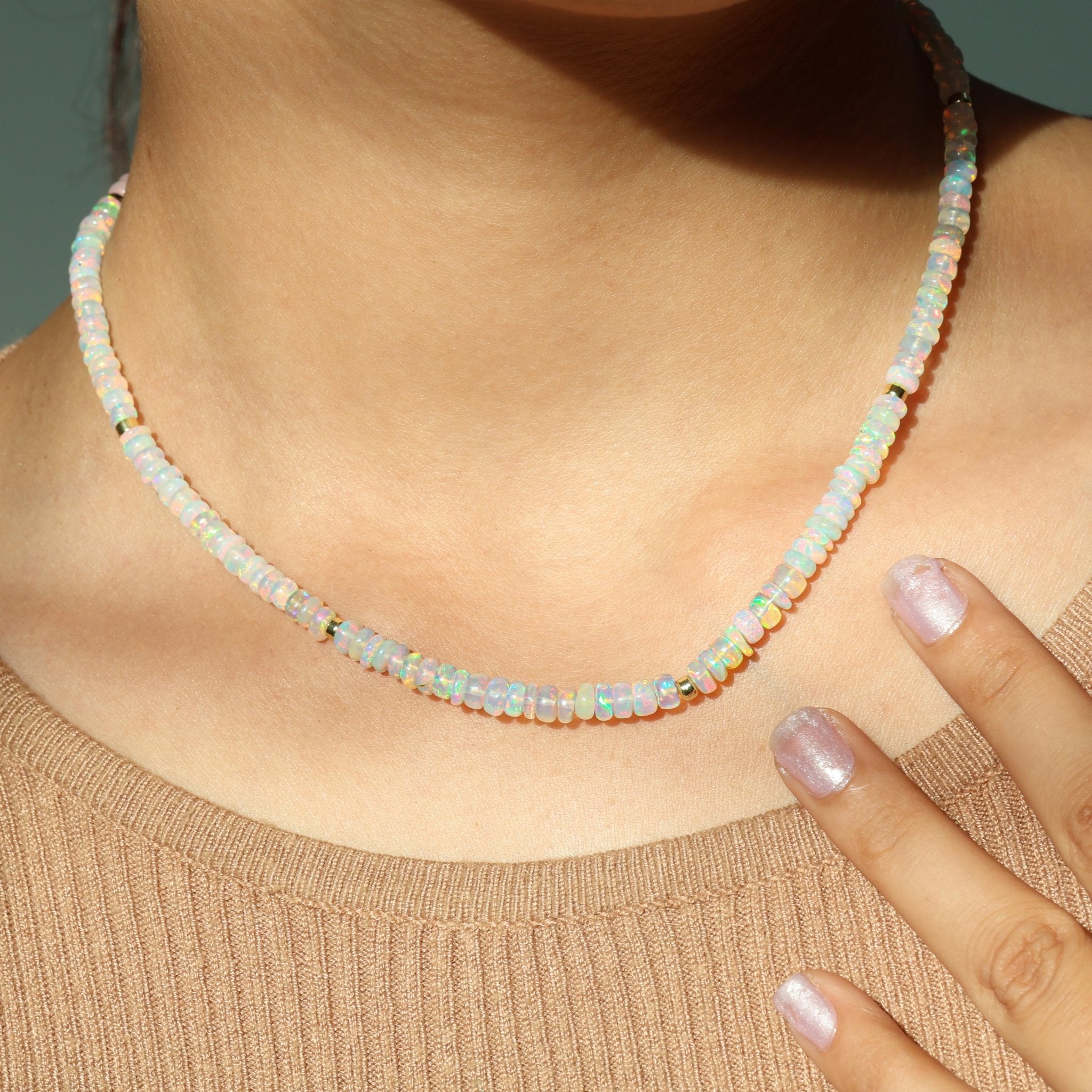 Plain Beads With Separator Beaded Necklace Natural White Opal - Goodstone Jewels