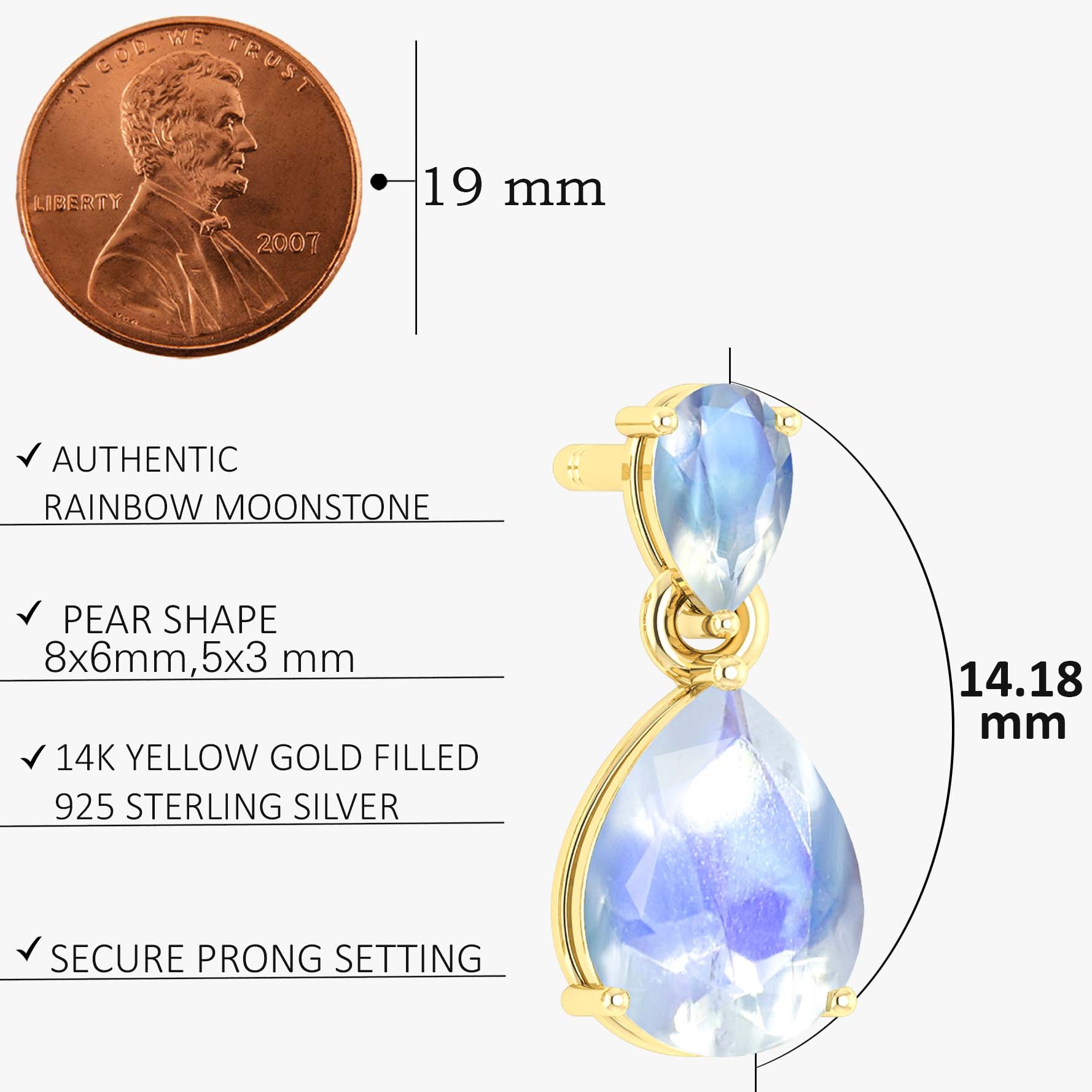 Rainbow Dual Moonstone Pear Drop Stud Earrings - Goodstone Jewels