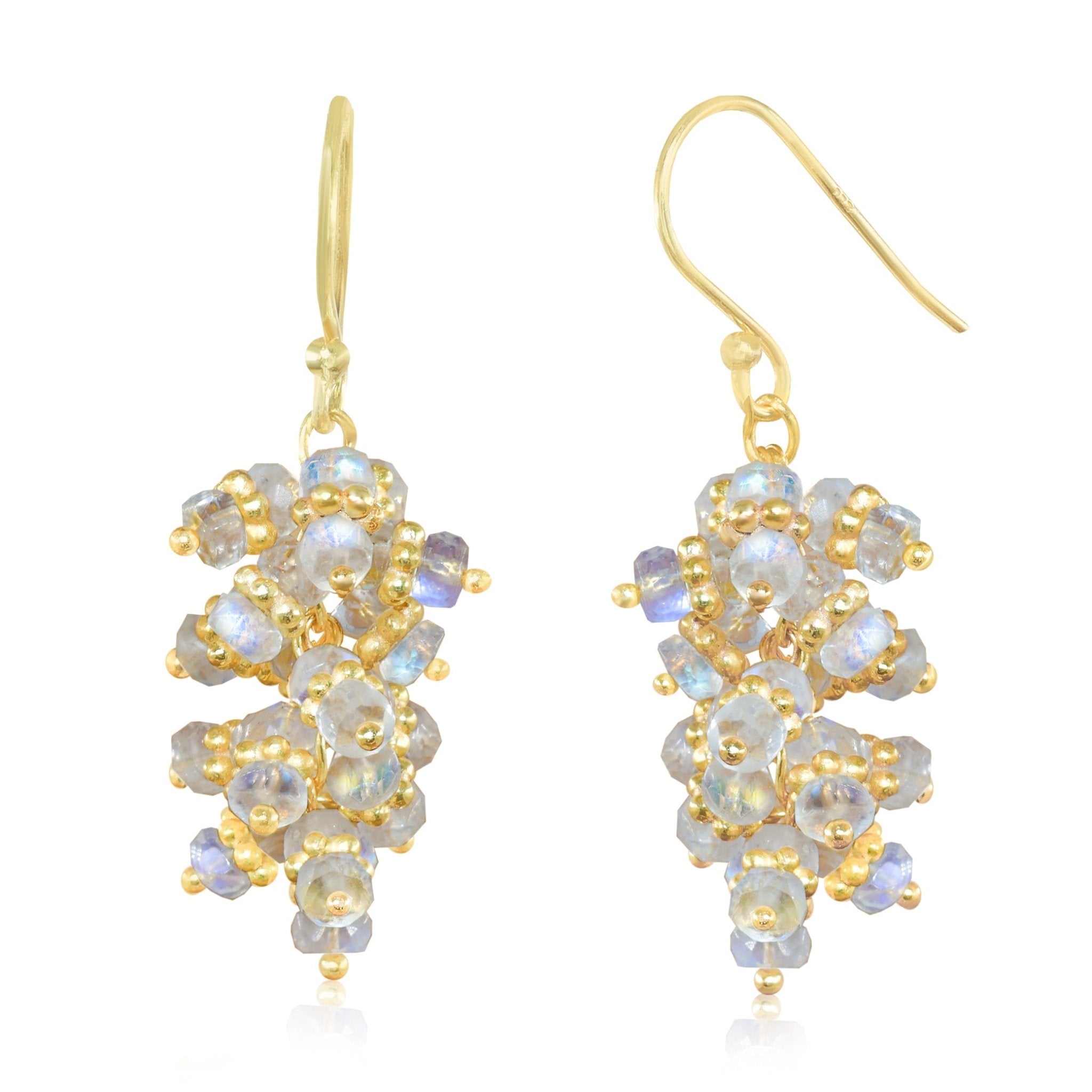 Rainbow Moonstone Beads Chakri Style Cluster Earrings - Goodstone Jewels