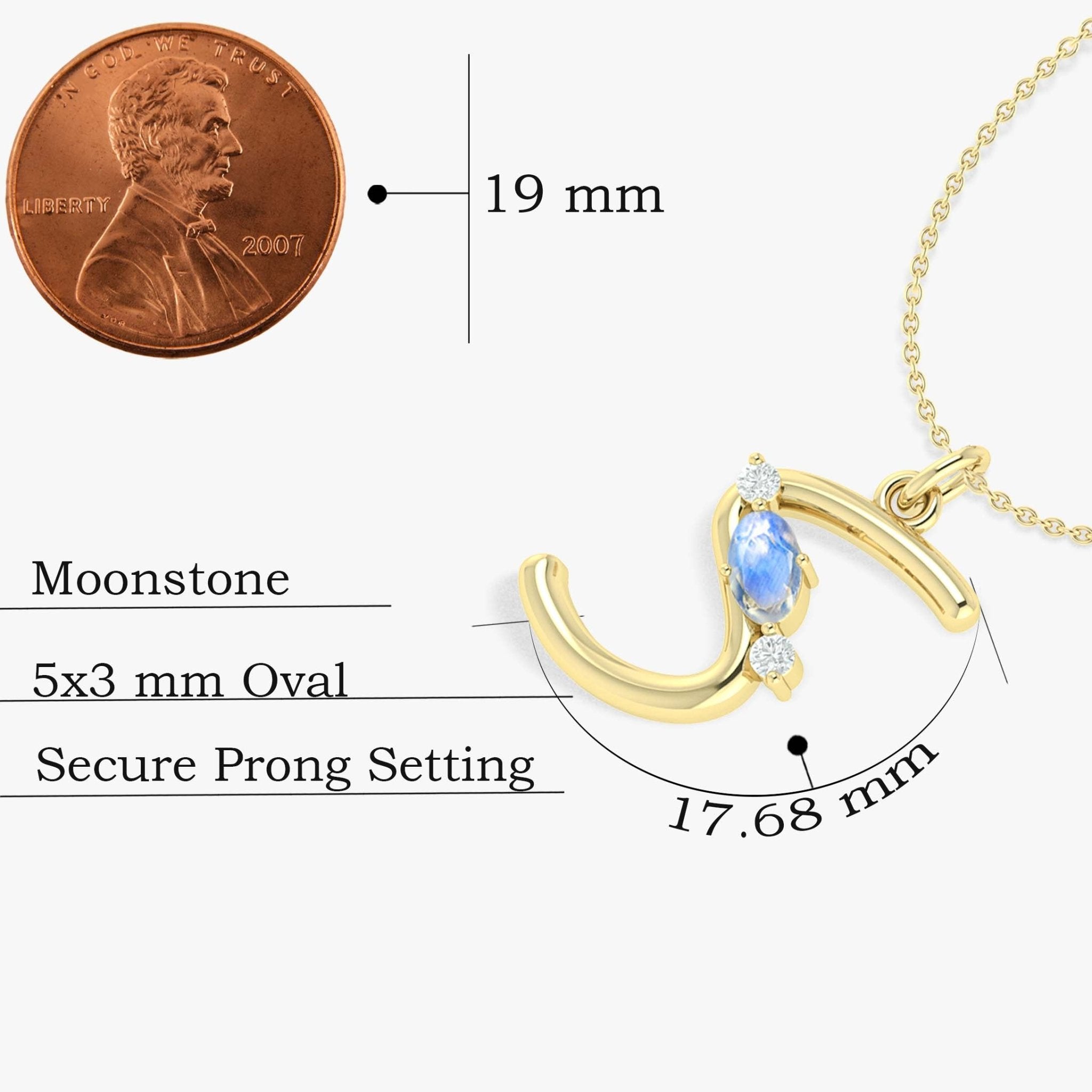 Rainbow Moonstone Capital "S" Initial Necklace - Goodstone Jewels