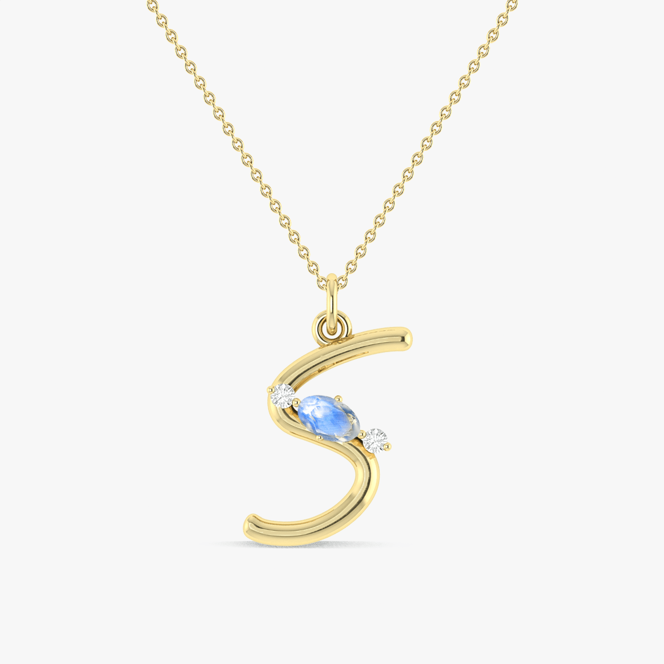 Rainbow Moonstone Capital "S" Initial Necklace - Goodstone Jewels