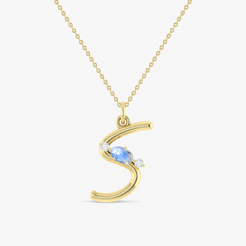 Rainbow Moonstone Capital "S" Initial Necklace