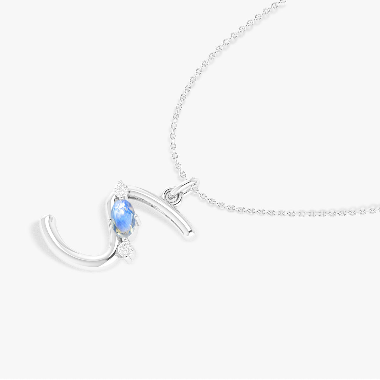 Rainbow Moonstone Capital "S" Initial Necklace - Goodstone Jewels